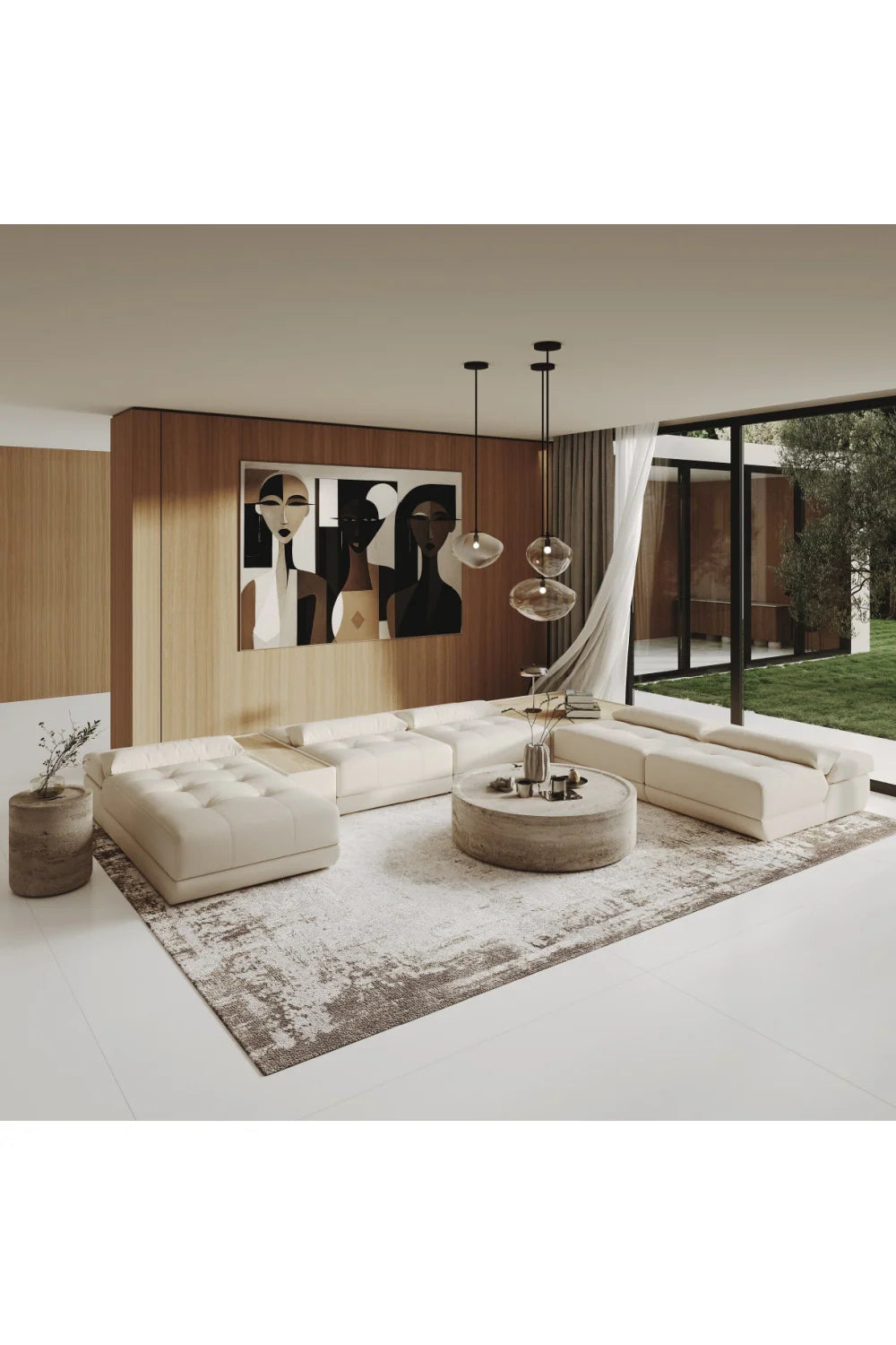 Luxury White Leather Modular Sofa Modern Italian Style for Villa