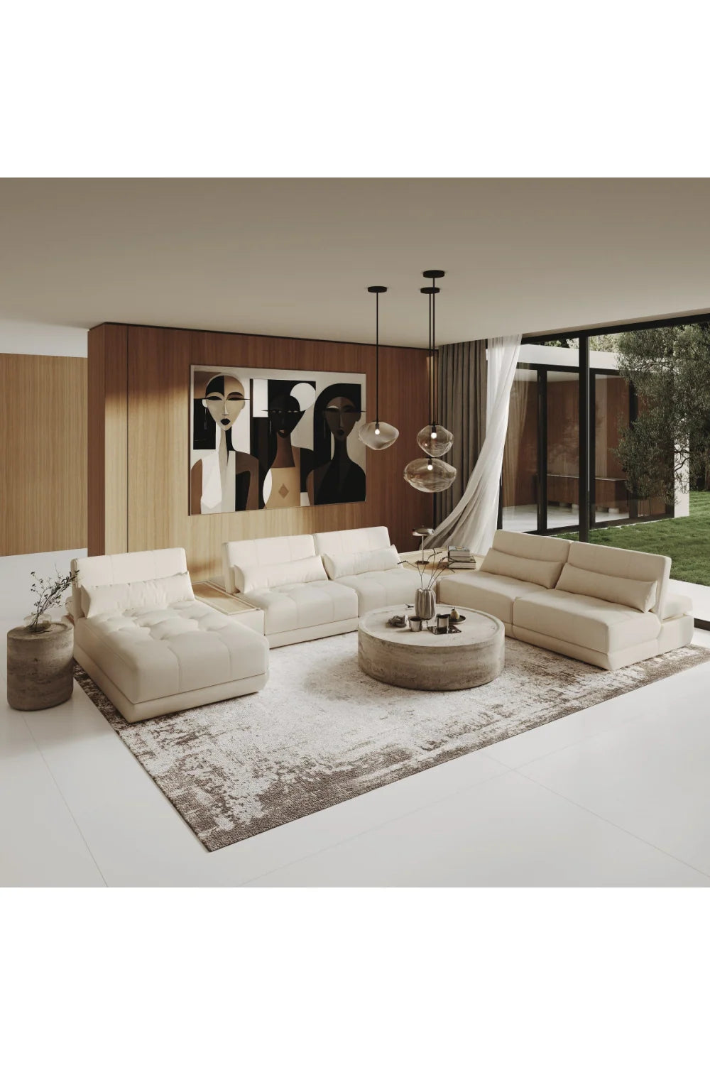 Luxury White Leather Modular Sofa Modern Italian Style for Villa