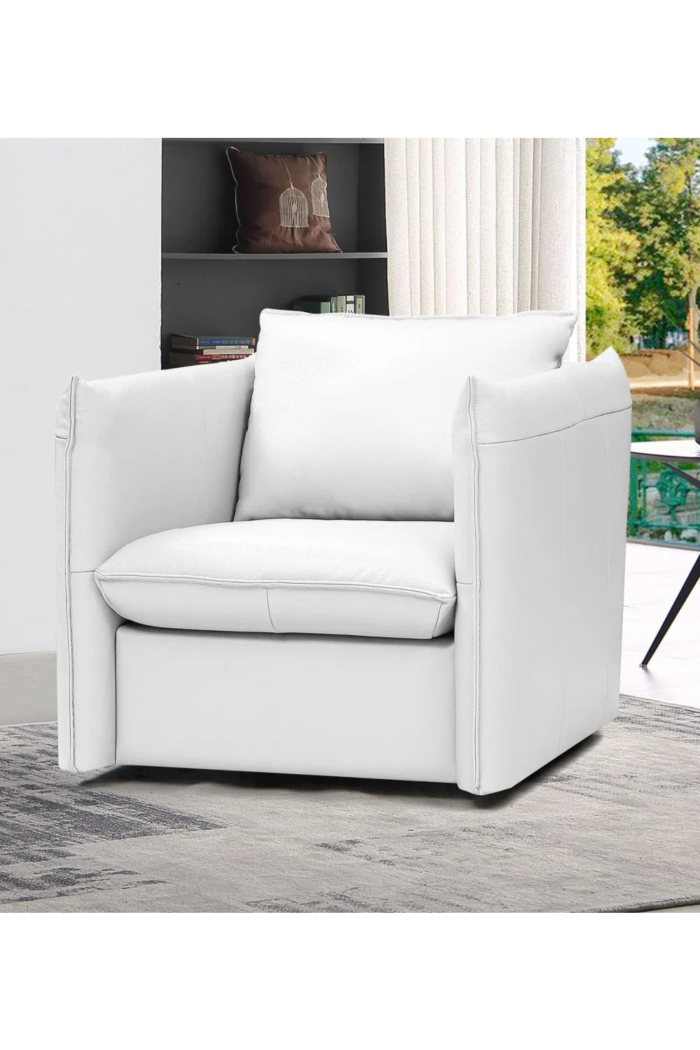 Luxury White Leather Swivel Lounge Chair Modern Italian Style for Villa