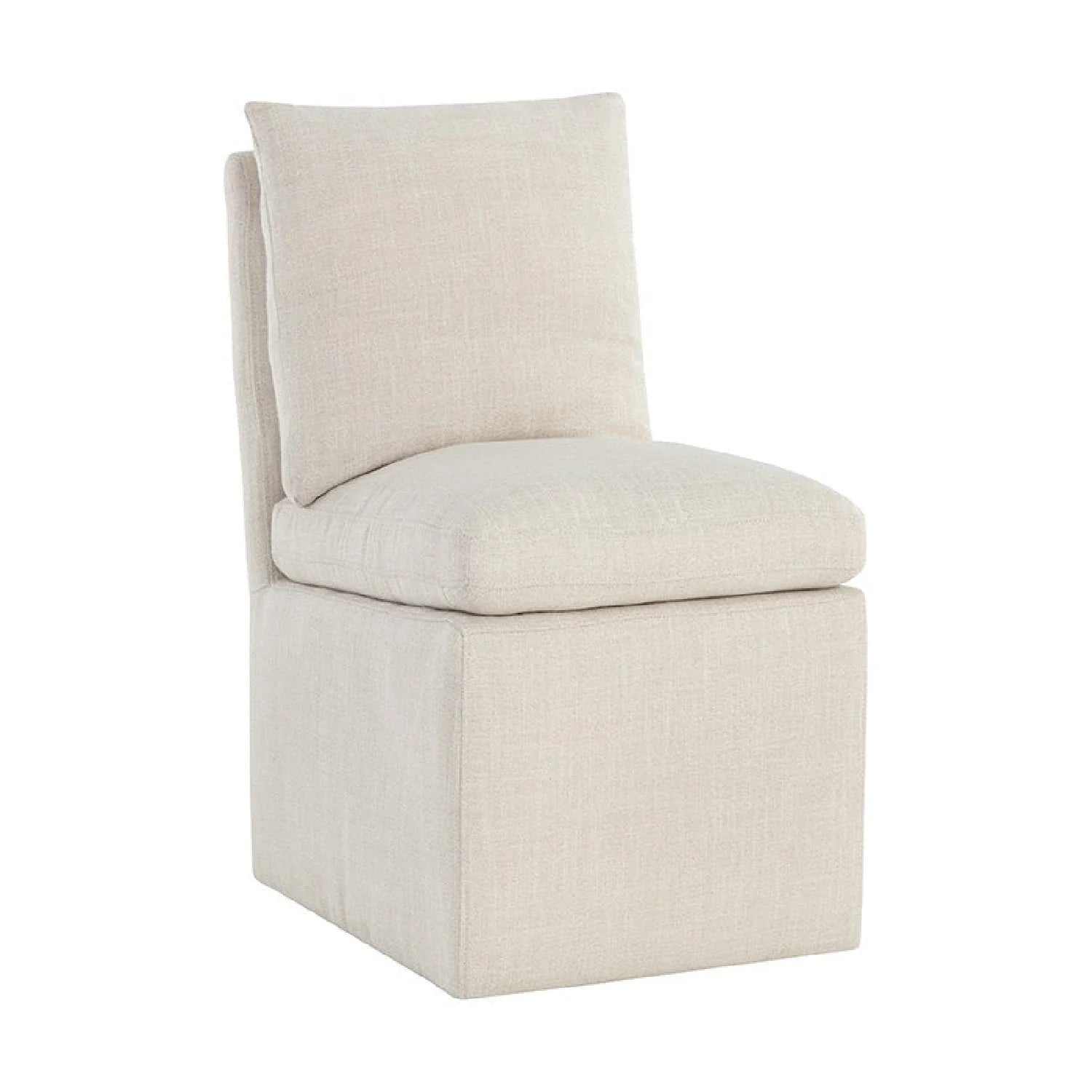 Luxury White Linen Wheeled Dining Chair European Style for Villa