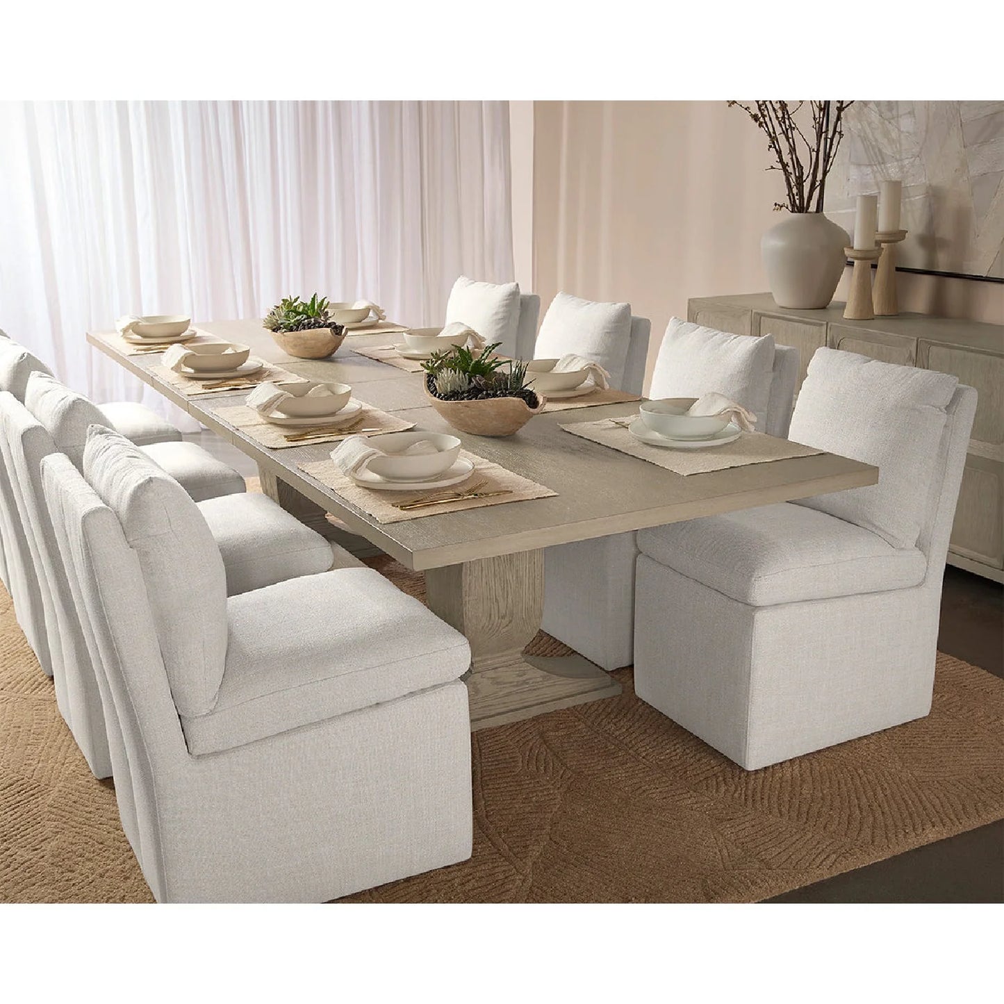 Luxury White Linen Wheeled Dining Chair European Style for Villa