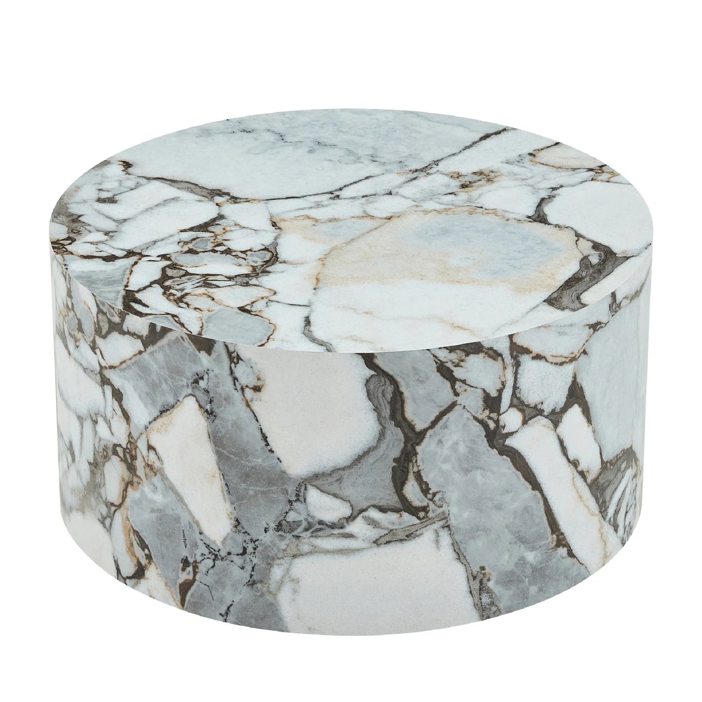 Luxury White Marble Cylindrical Coffee Table Modern Italian Style for Villa