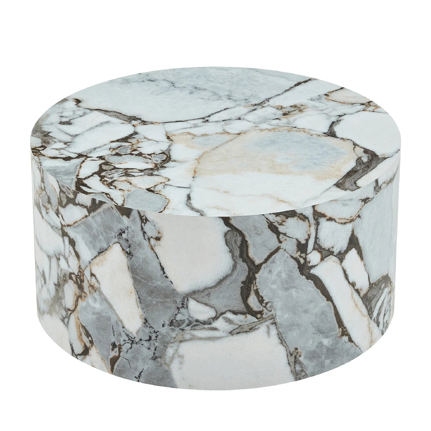 Luxury White Marble Cylindrical Coffee Table Modern Italian Style for Villa