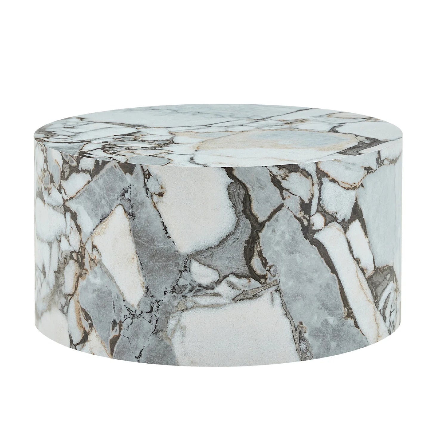 Luxury White Marble Cylindrical Coffee Table Modern Italian Style for Villa