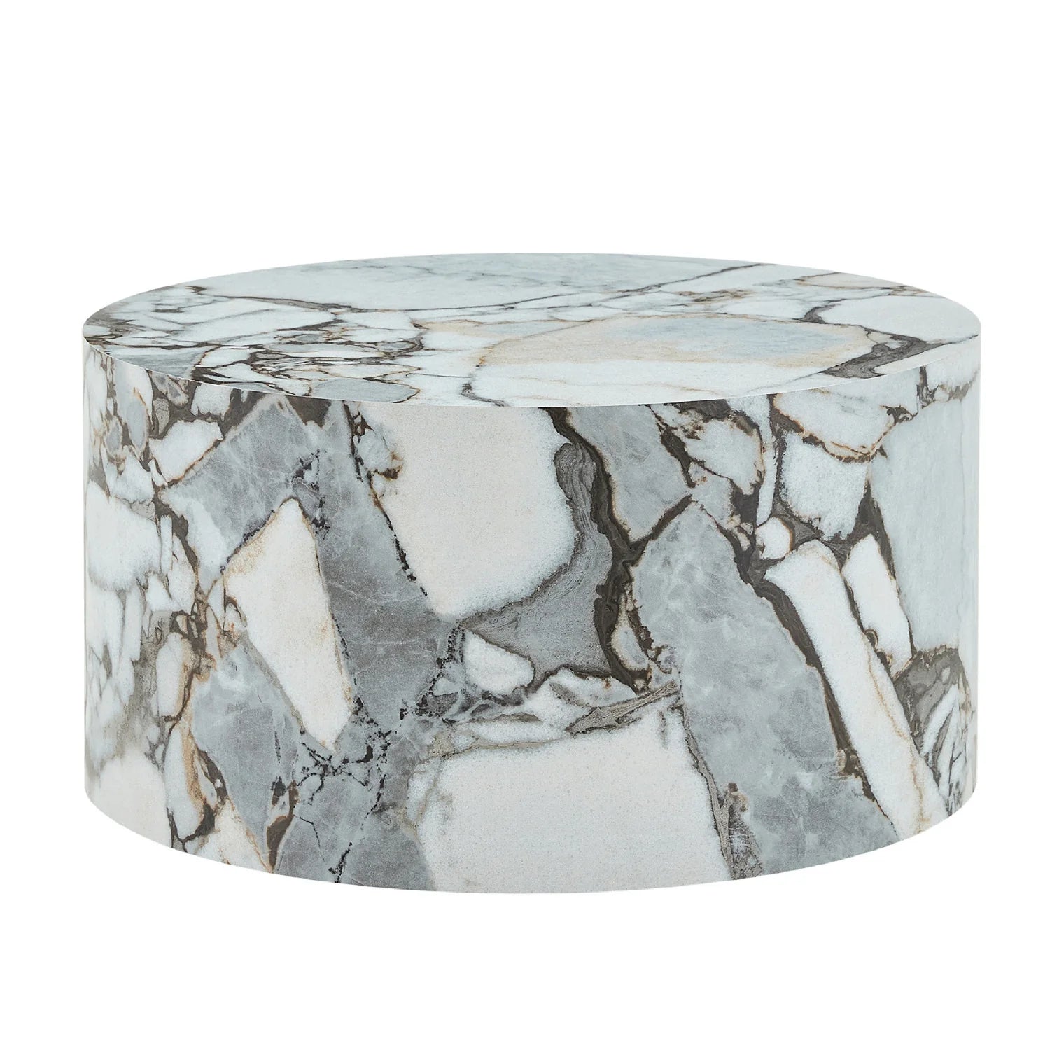 Luxury White Marble Cylindrical Coffee Table Modern Italian Style for Villa
