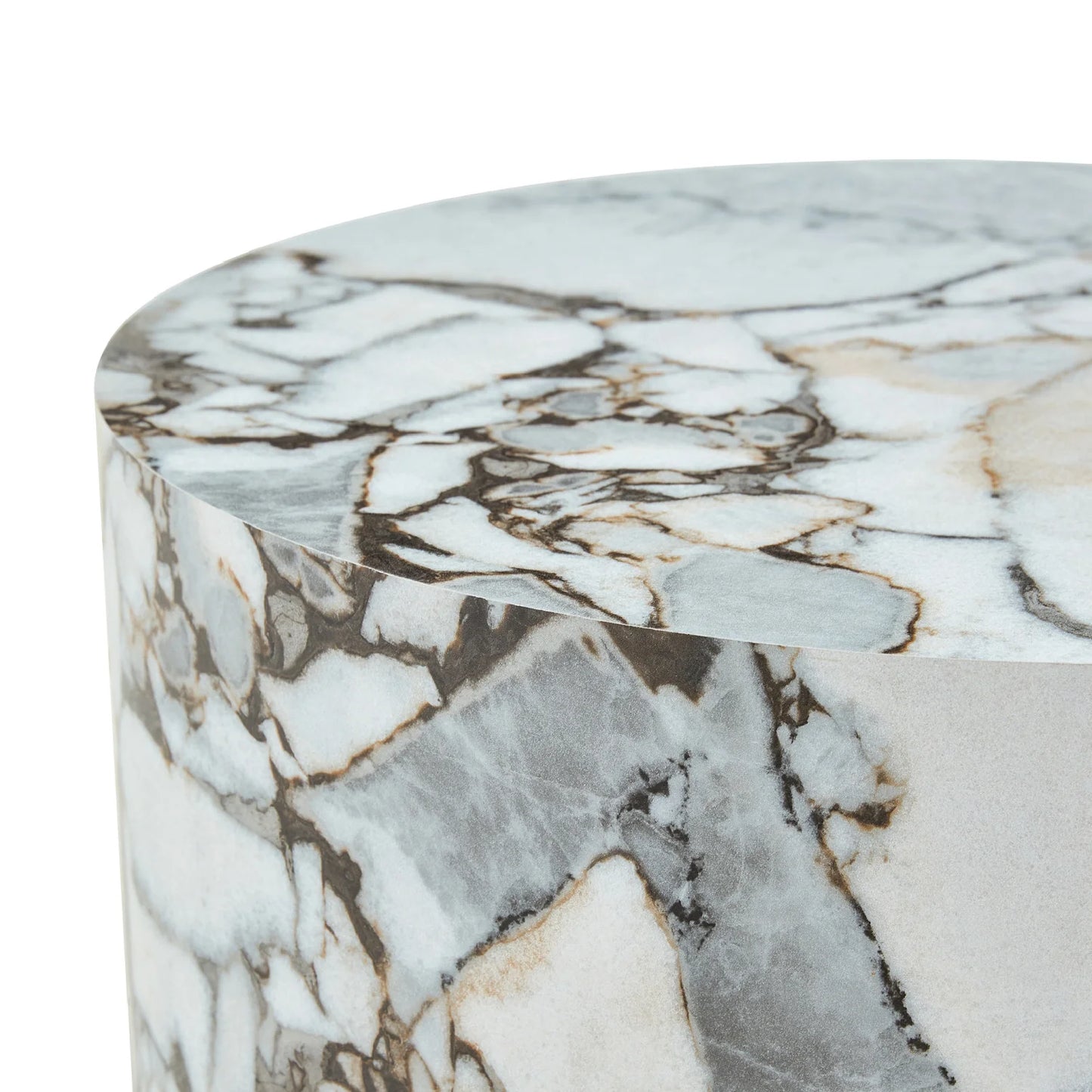 Luxury White Marble Cylindrical Coffee Table Modern Italian Style for Villa