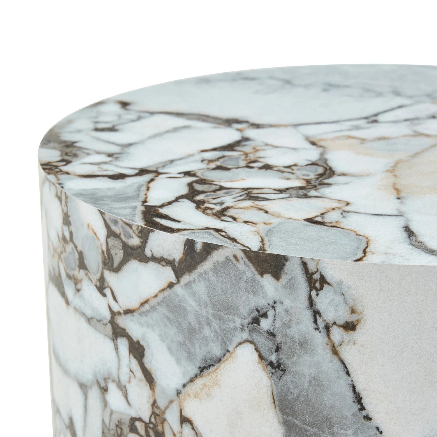 Luxury White Marble Cylindrical Coffee Table Modern Italian Style for Villa