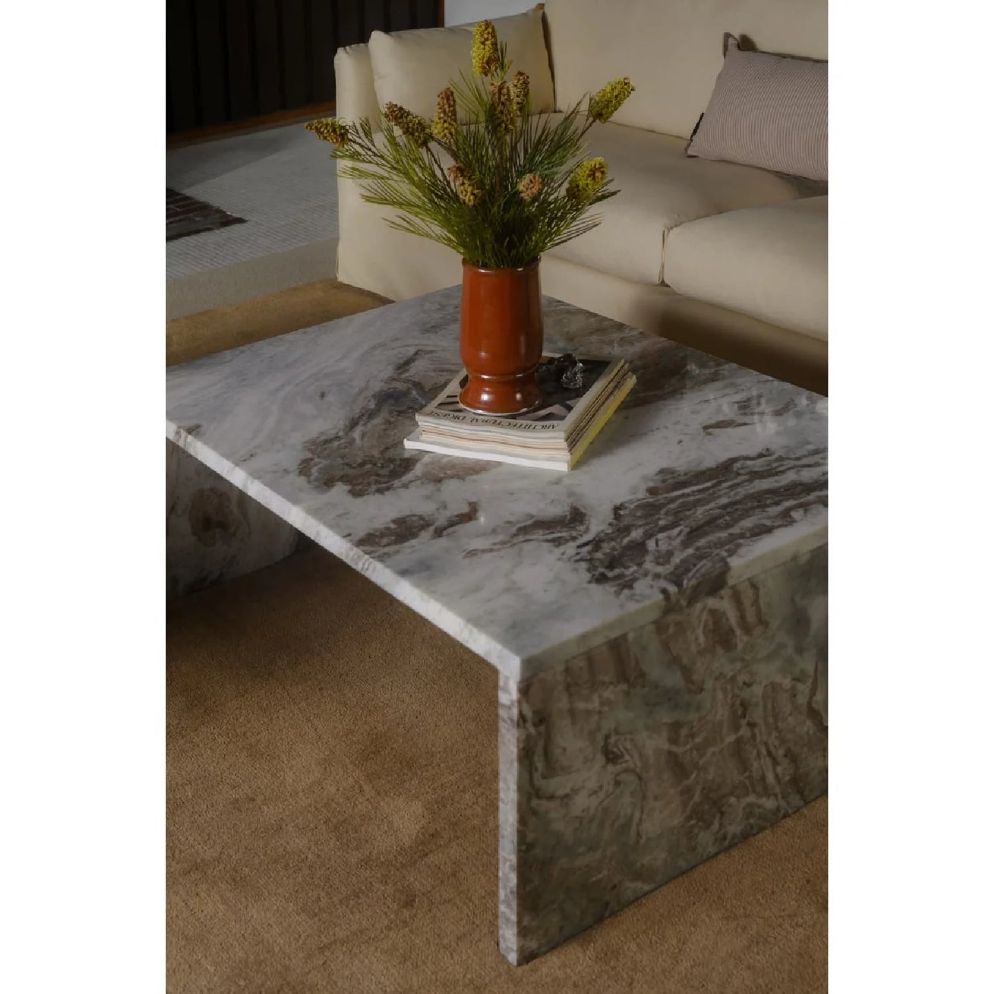 Luxury White Marble Rectangular Coffee Table Modern Italian Style for Villa