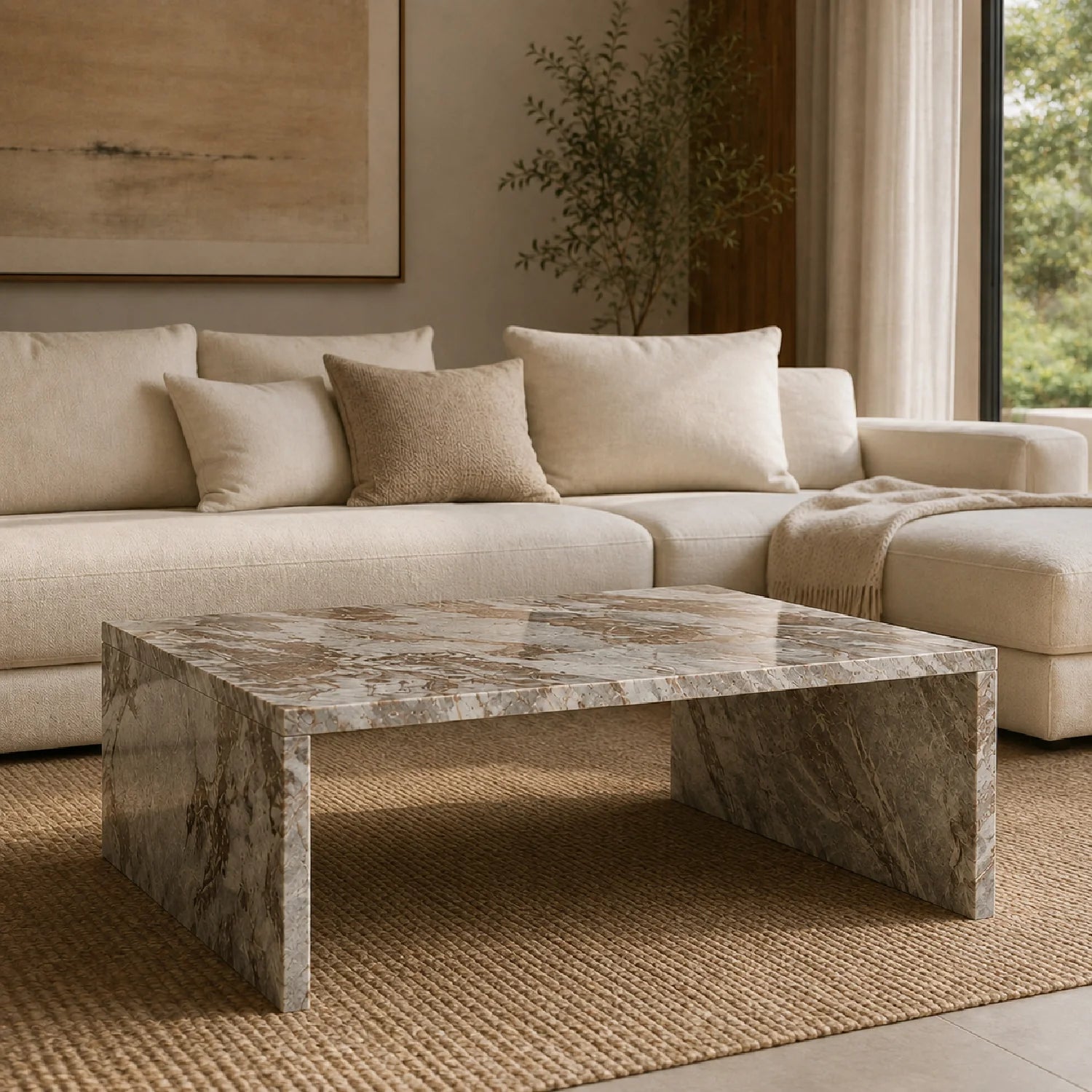 Luxury White Marble Rectangular Coffee Table Modern Italian Style for Villa