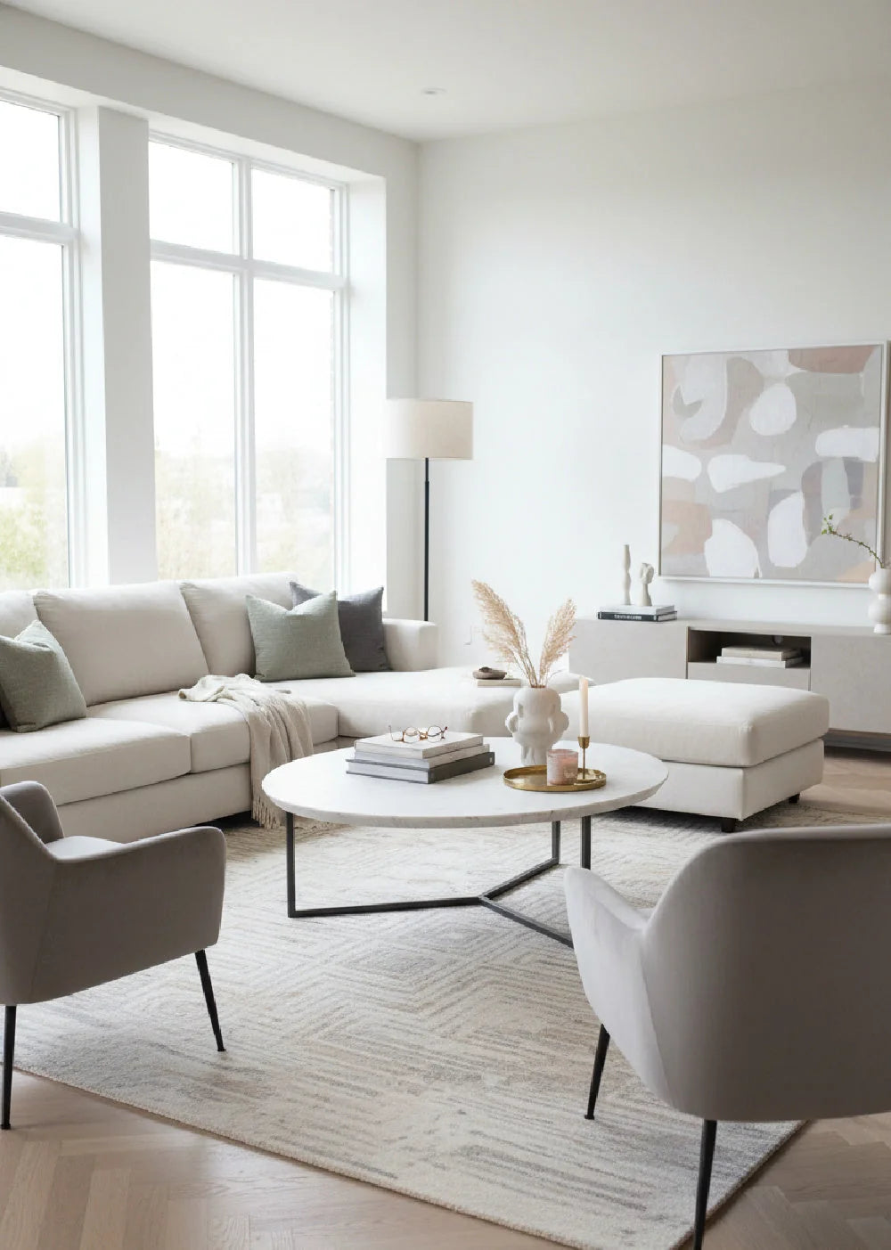 Luxury White Marble Round Coffee Table Modern Italian Style for Villa