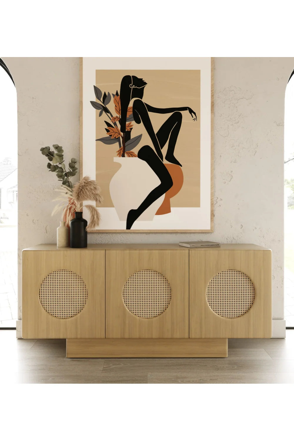 Luxury White Oak 3-Door Sideboard European Style for Villa