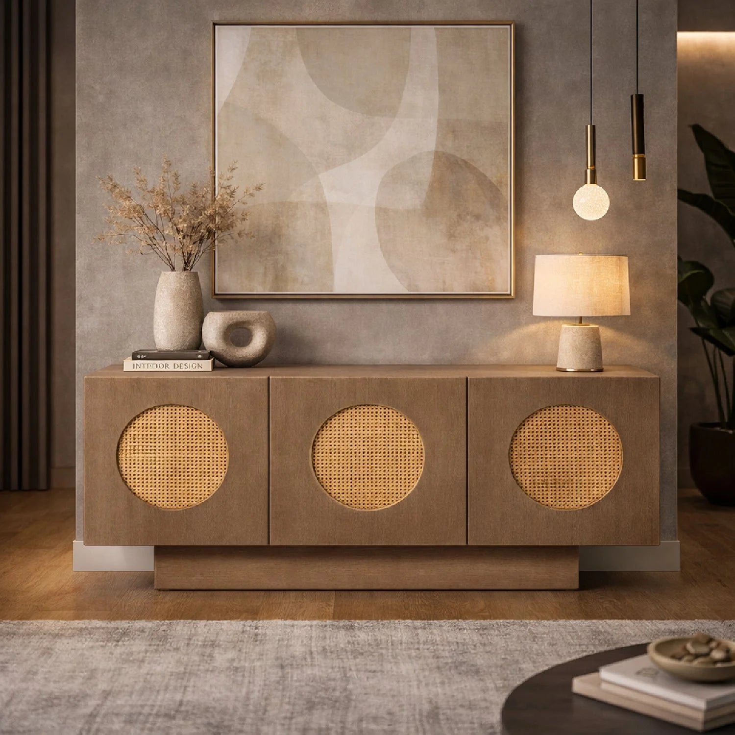 Luxury White Oak 3-Door Sideboard European Style for Villa