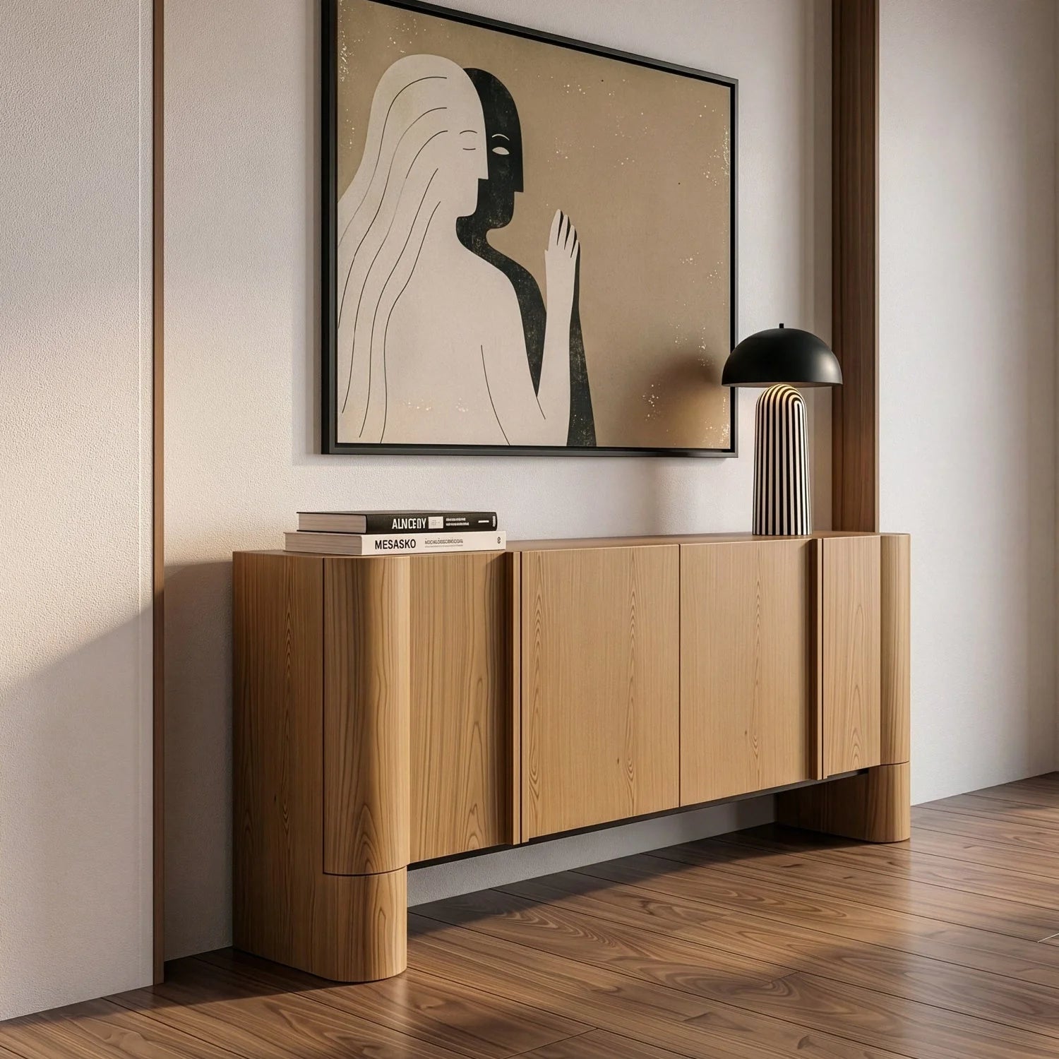 Luxury White Oak 4-Door Sideboard European Style for Villa