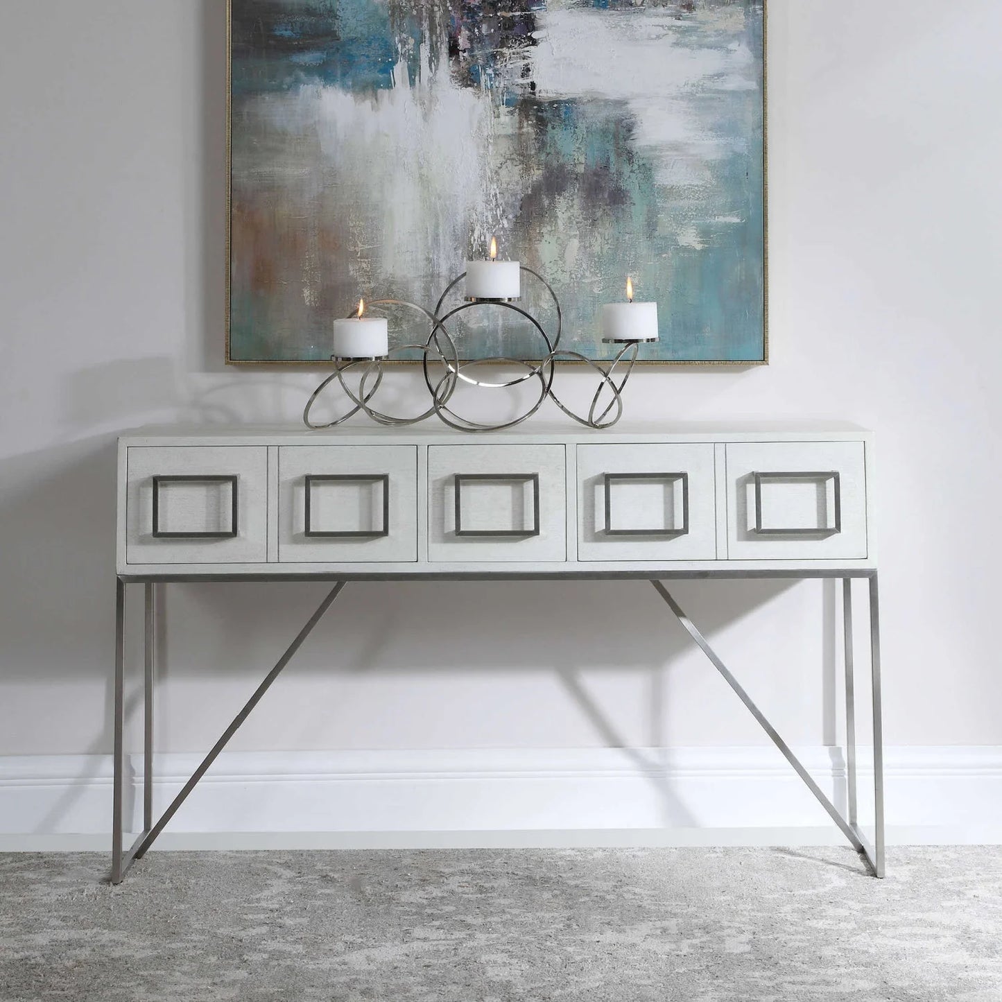 Luxury White Oak Console Table Modern Italian Style for Villa