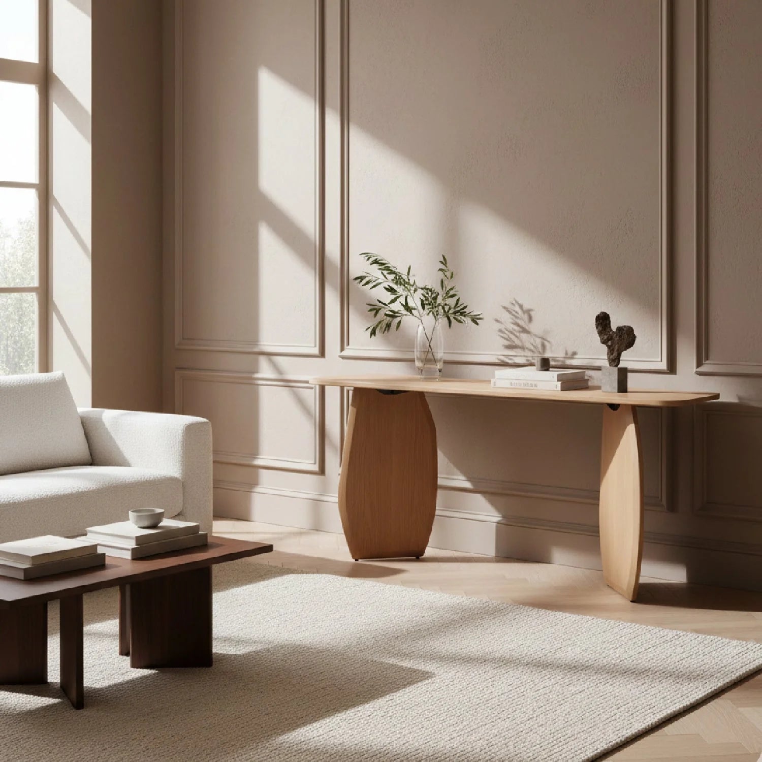 Luxury White Oak Console Table Modern Italian Style for Villa
