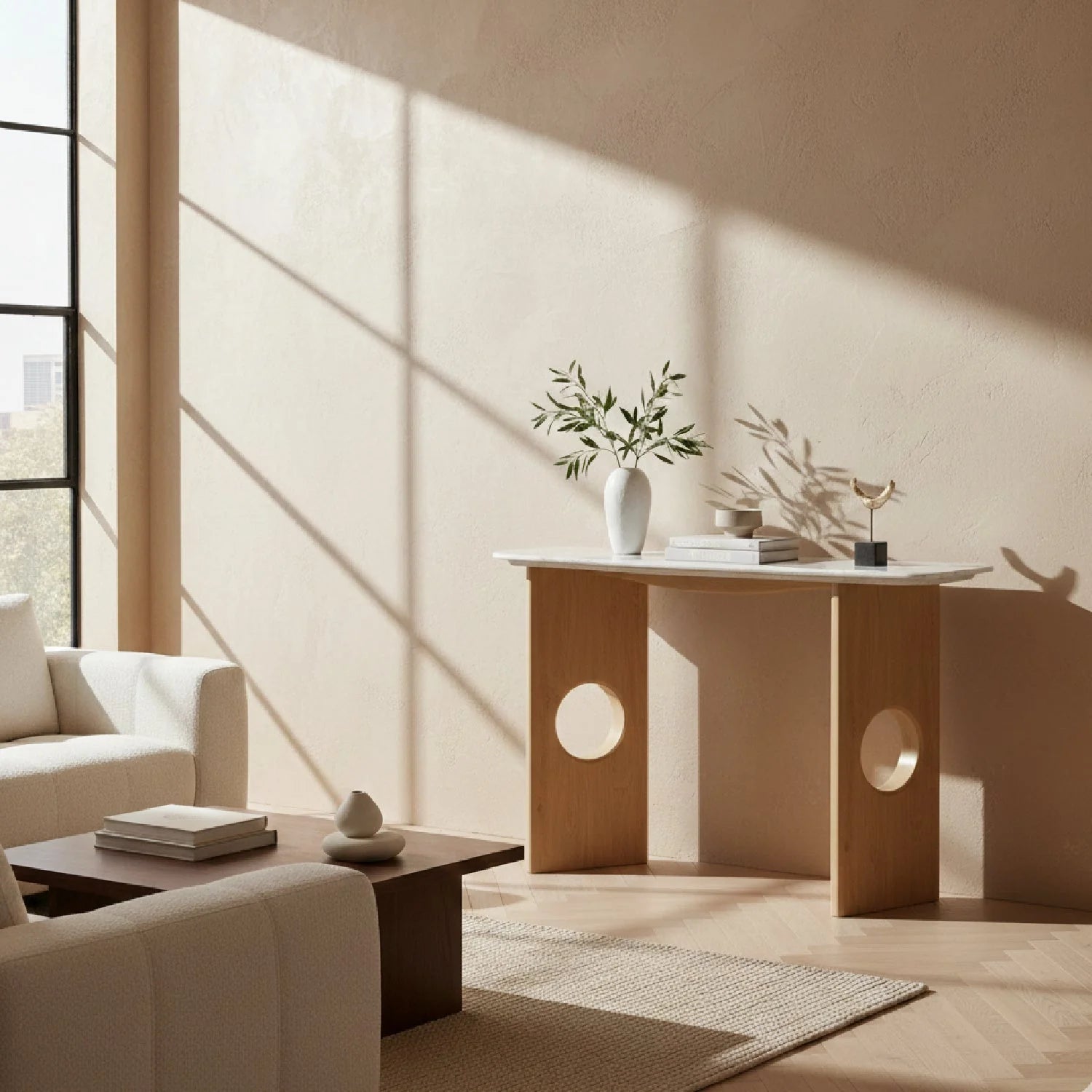 Luxury White Oak Console Table Modern Italian Style for Villa