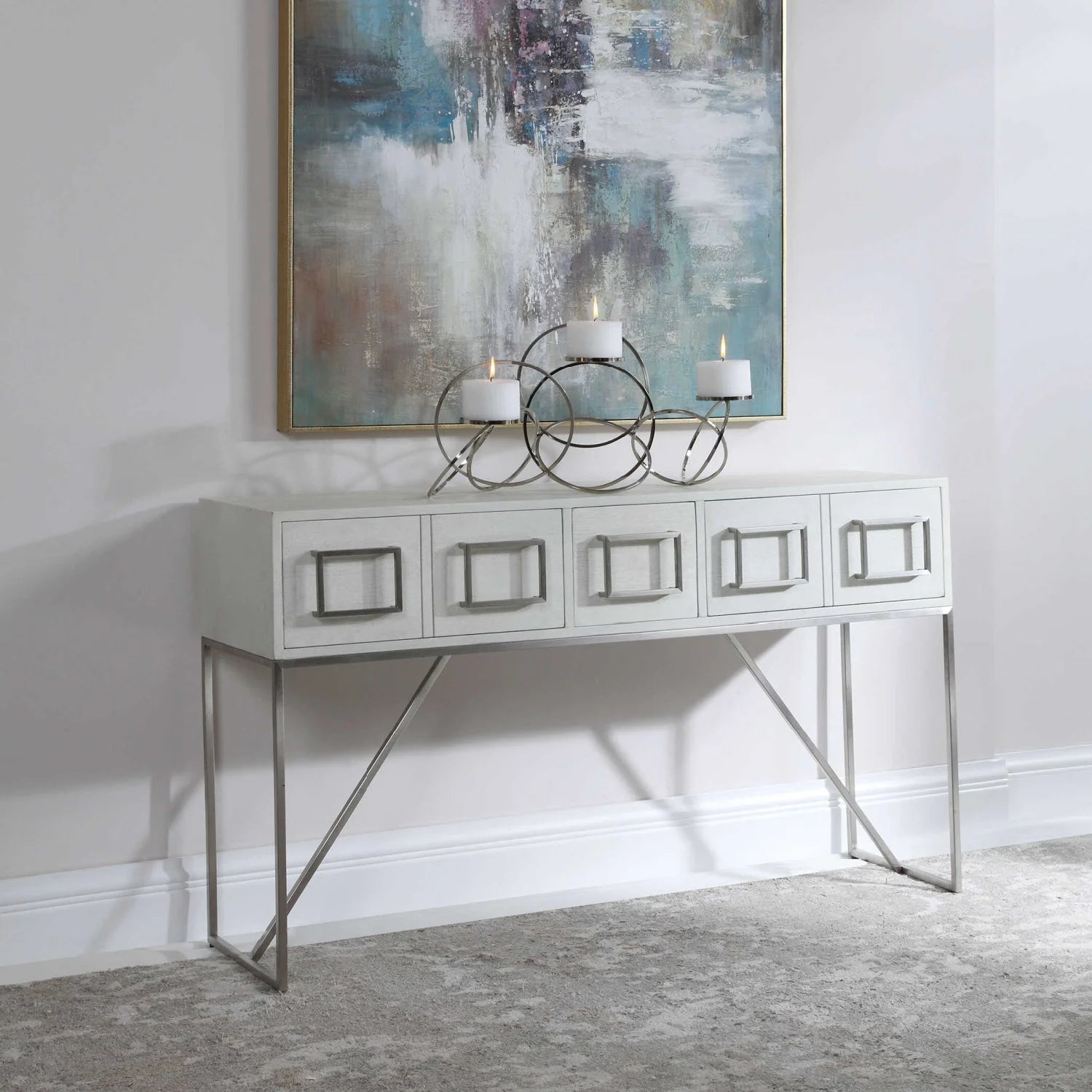 Luxury White Oak Console Table Modern Italian Style for Villa