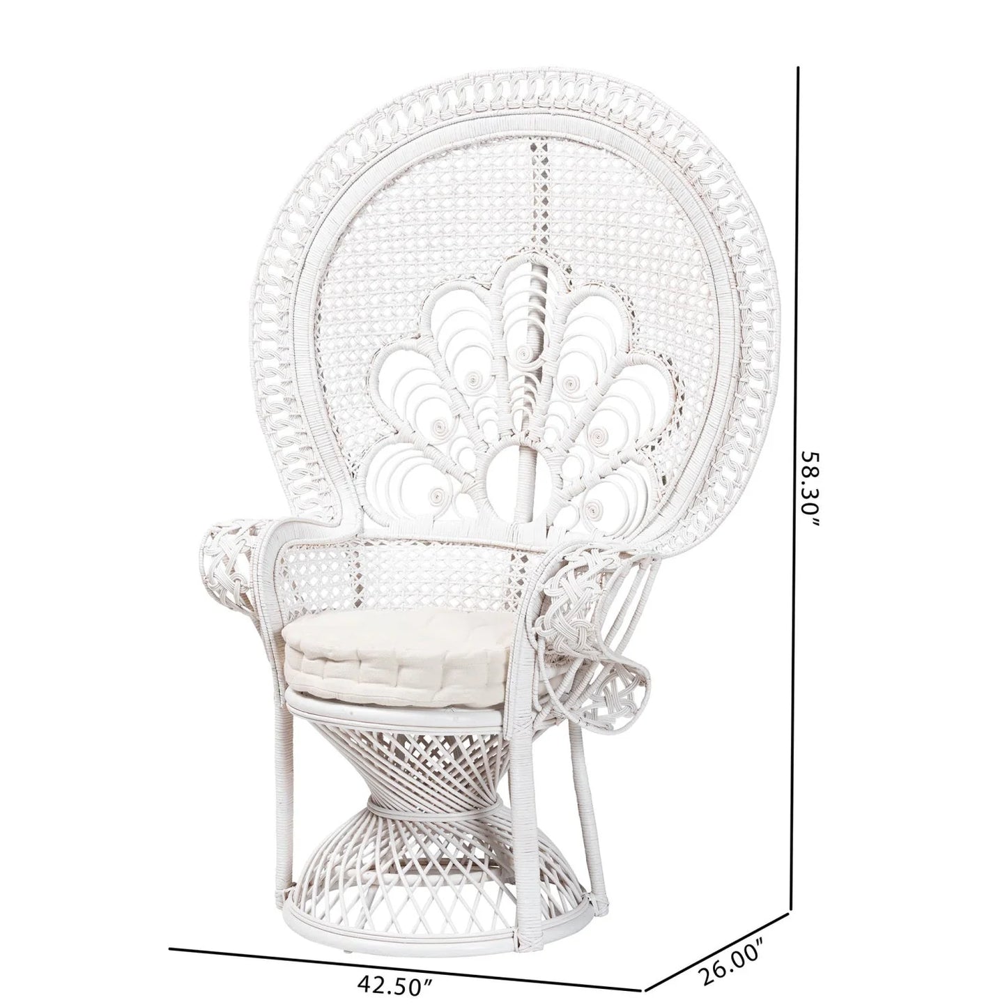 Luxury White Rattan Peacock Lounge Chair Modern Italian Style for Villa
