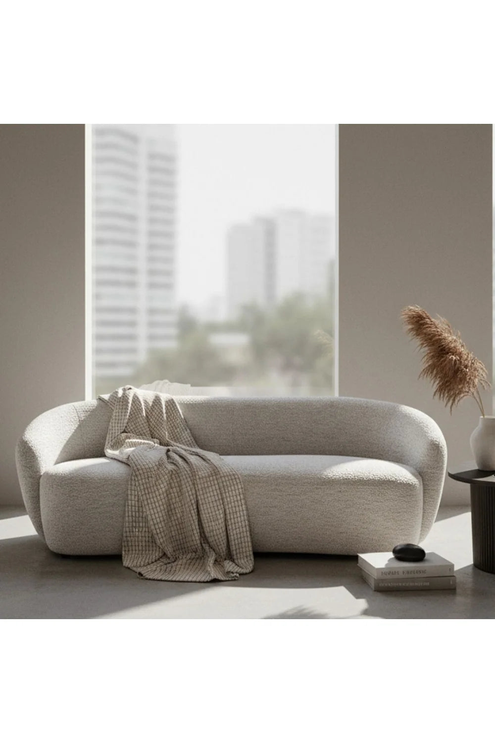 Luxury White Round-Back Sofa Modern Italian Style for Villa