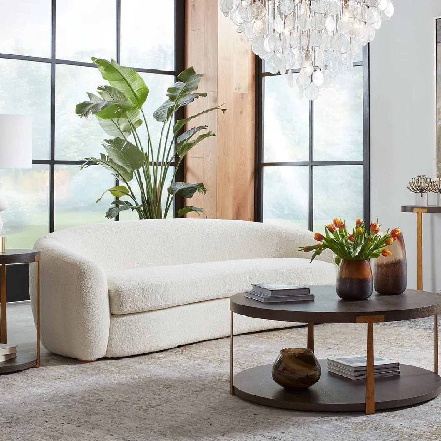 Luxury White Shearling Curved Sofa Modern Italian Style for Villa