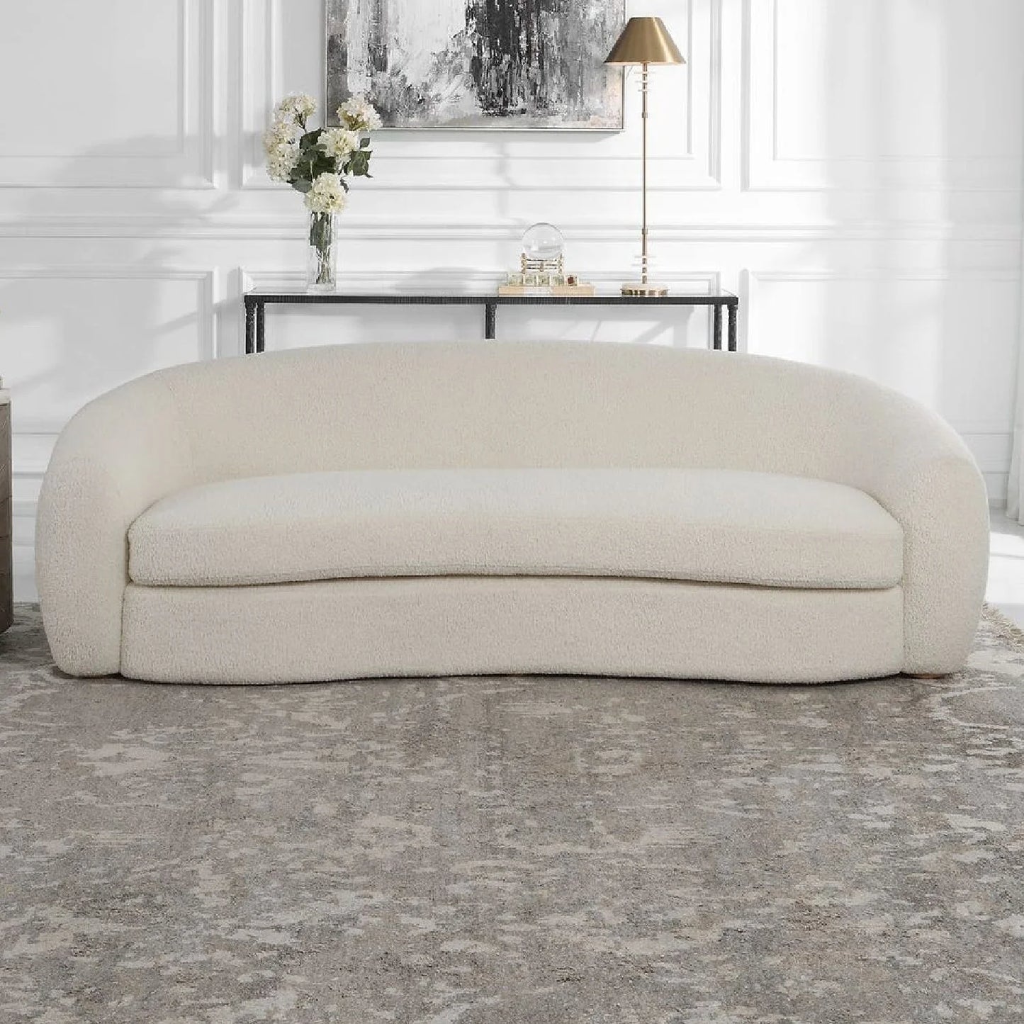 Luxury White Shearling Curved Sofa Modern Italian Style for Villa