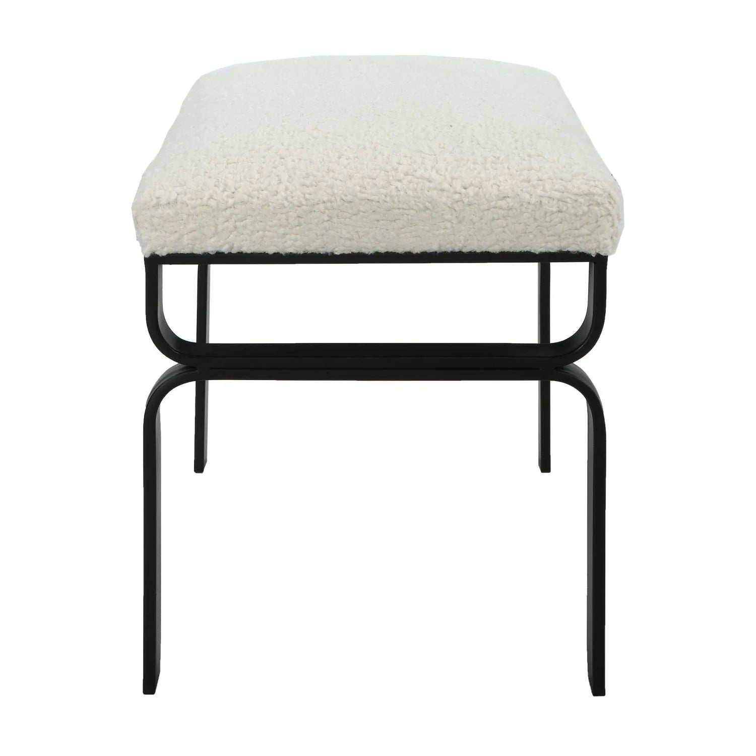 Luxury White Shearling Iron Bench European Style for Villa