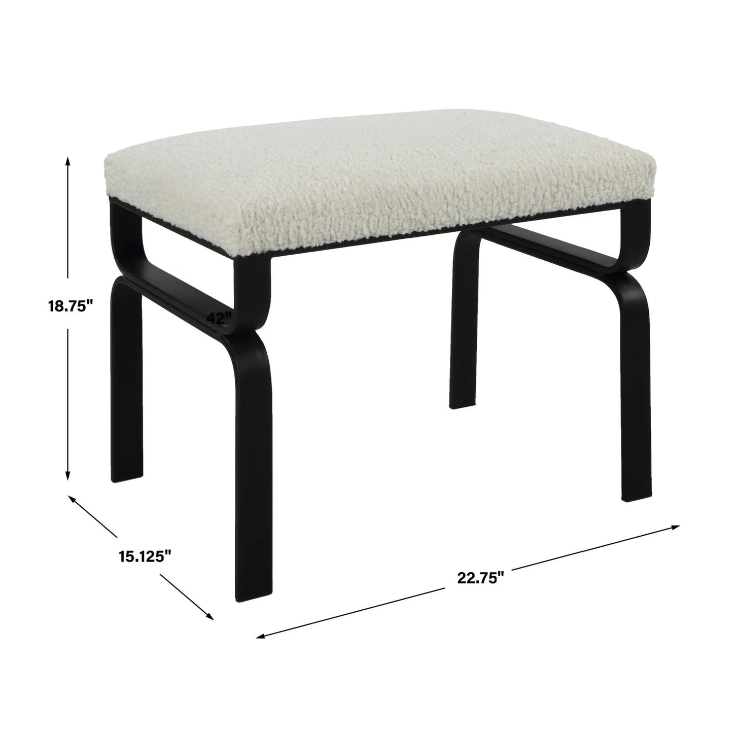 Luxury White Shearling Iron Bench European Style for Villa