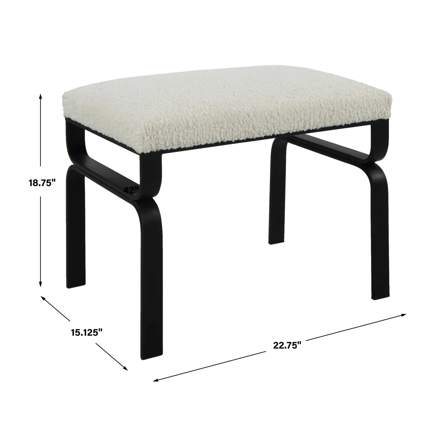 Luxury White Shearling Iron Bench European Style for Villa