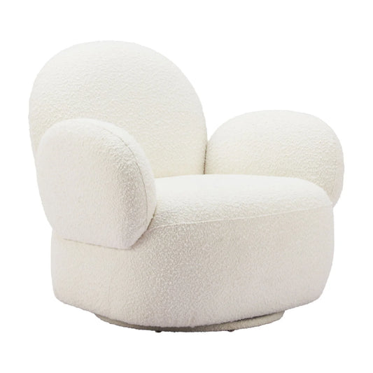 Luxury White Shearling Swivel Armchair Modern Italian Style for Villa