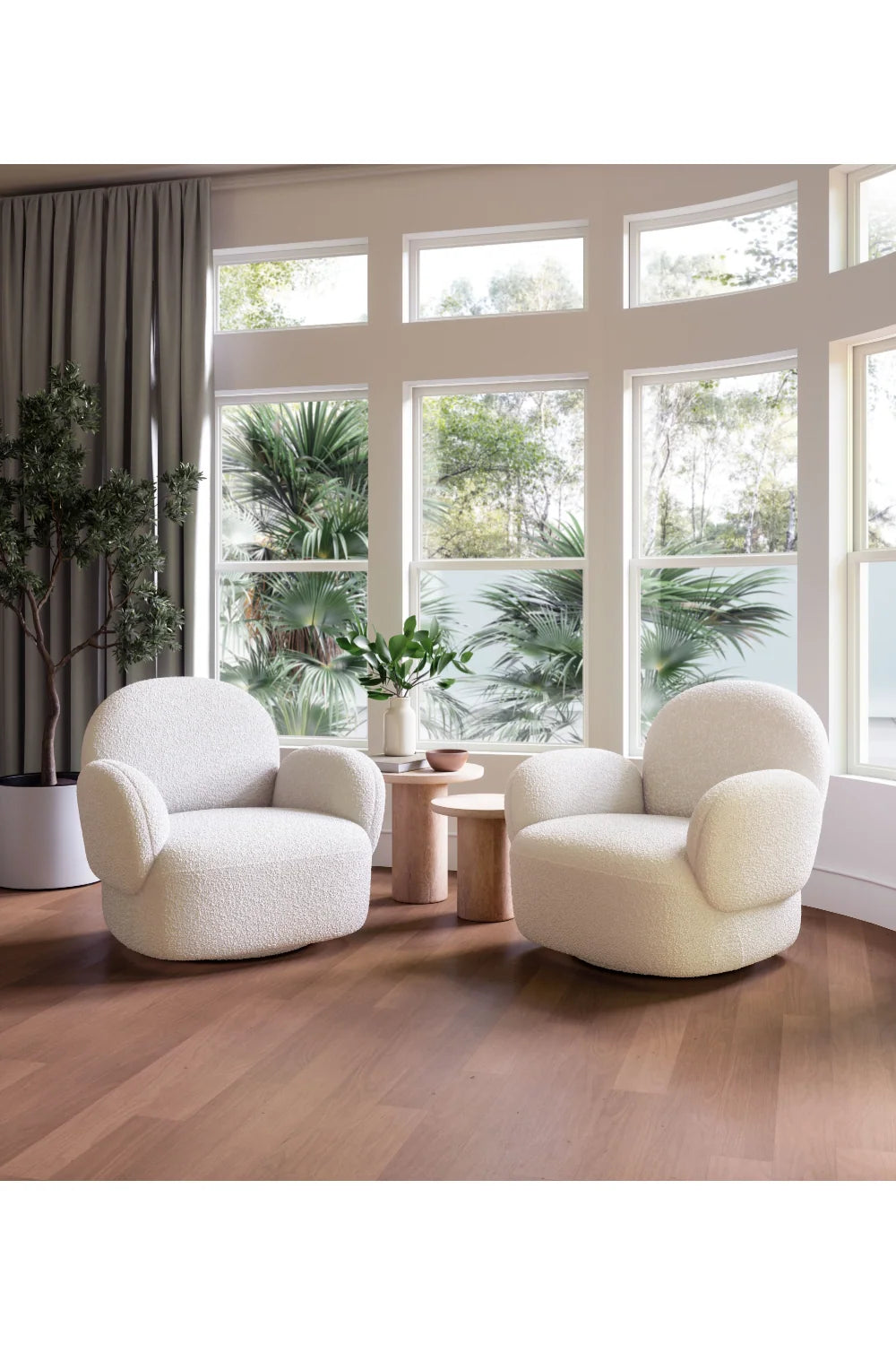 Luxury White Shearling Swivel Armchair Modern Italian Style for Villa