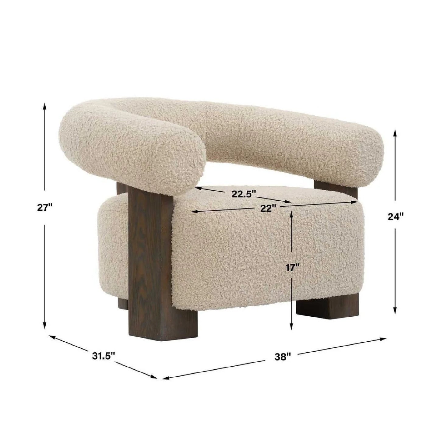 Luxury White Shearling T-Back Lounge Chair Modern Italian Style for Villa