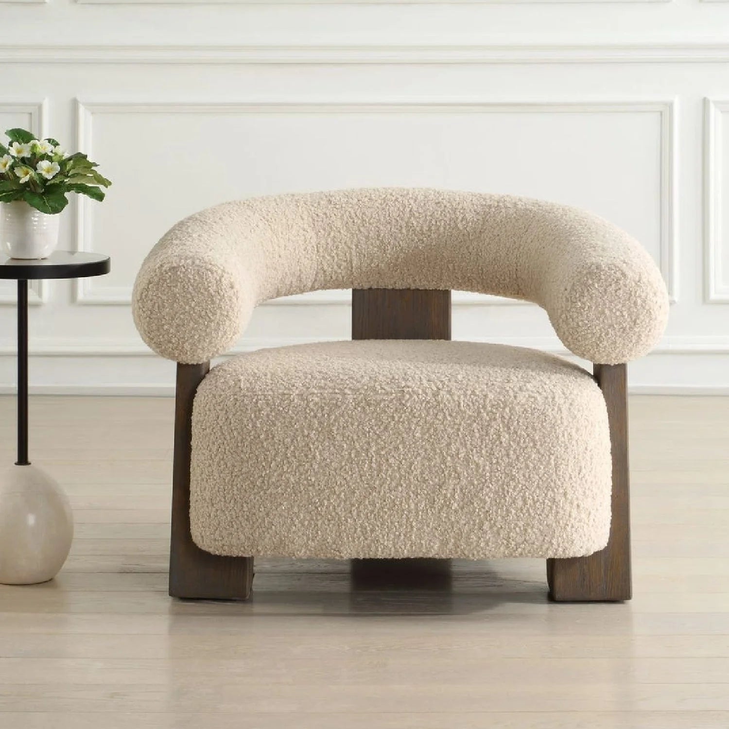 Luxury White Shearling T-Back Lounge Chair Modern Italian Style for Villa
