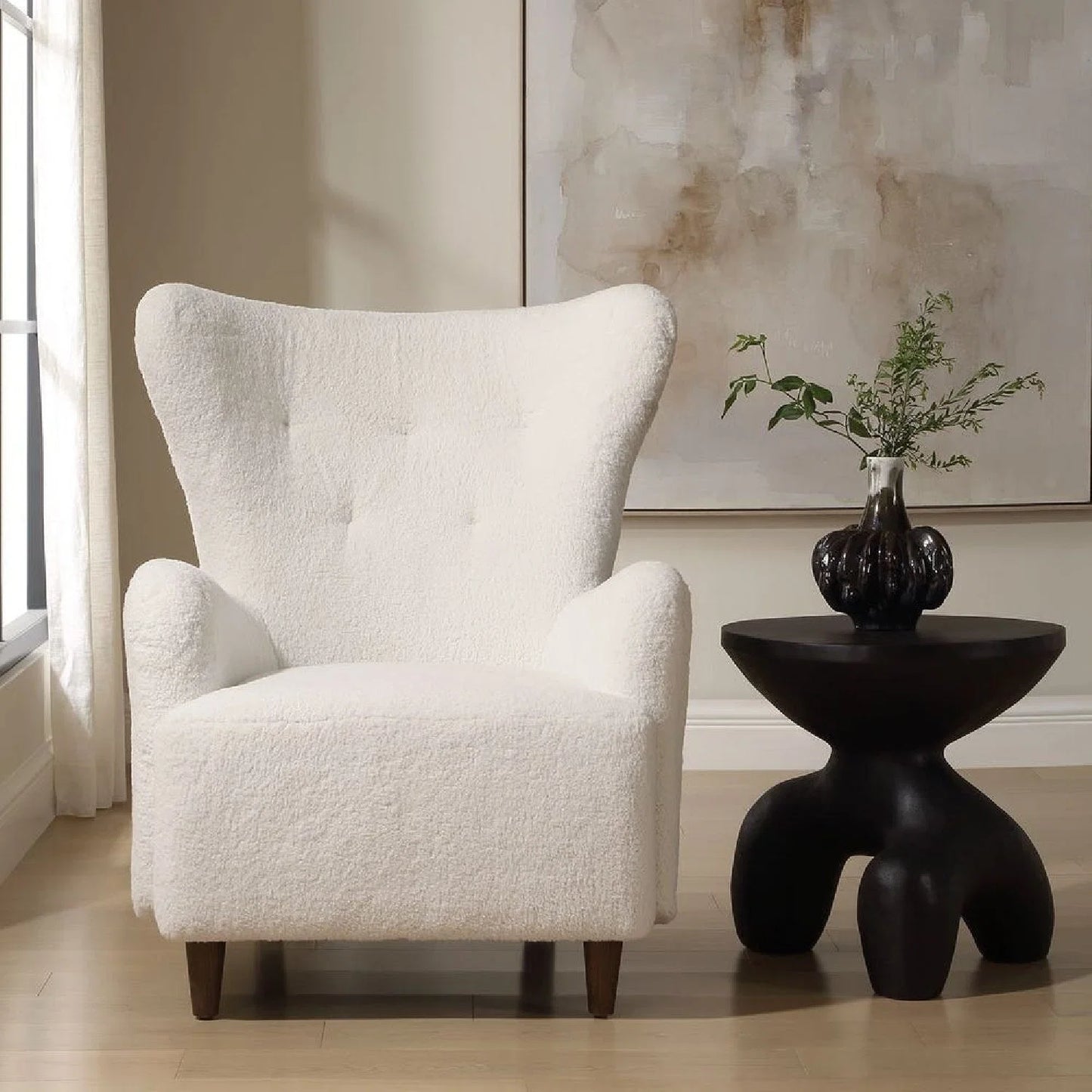 Luxury White Sheepskin Wingback Lounge Chair Modern Italian Style for Villa