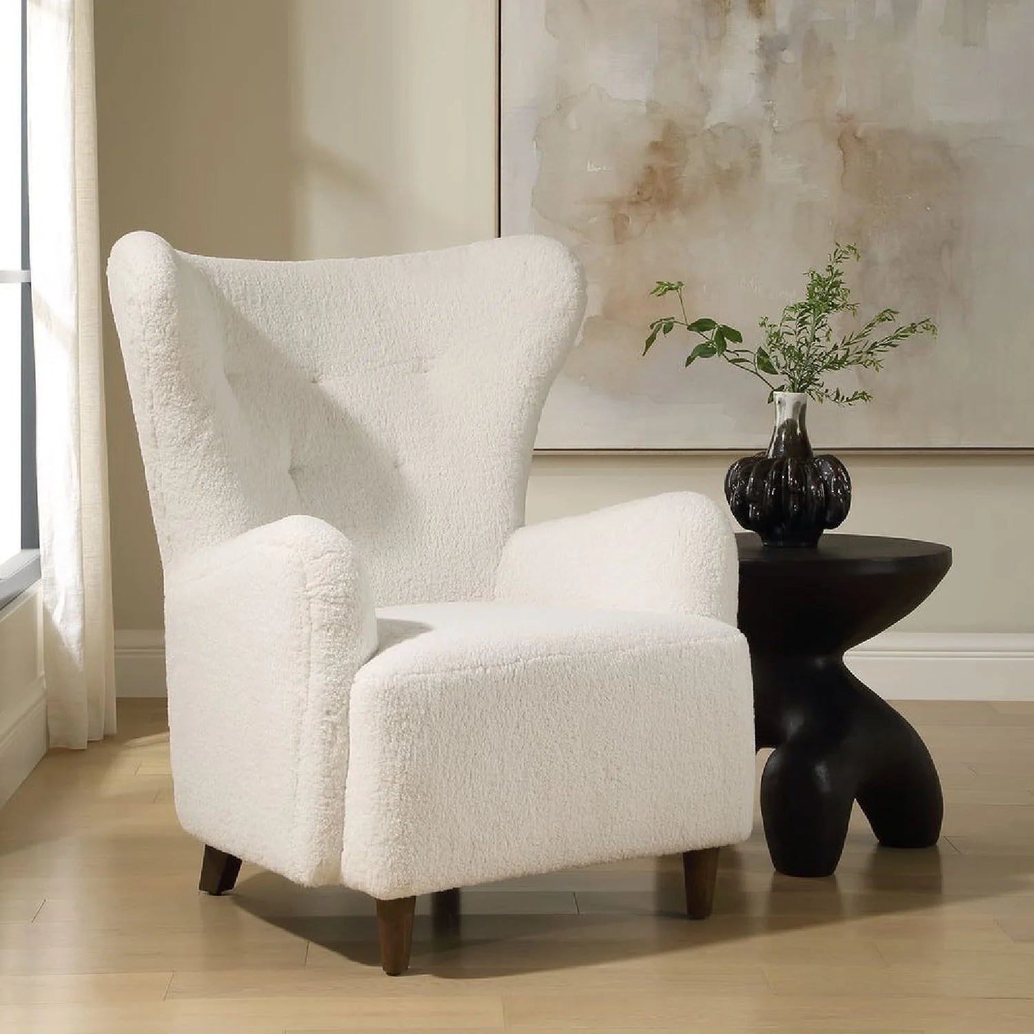 Luxury White Sheepskin Wingback Lounge Chair Modern Italian Style for Villa