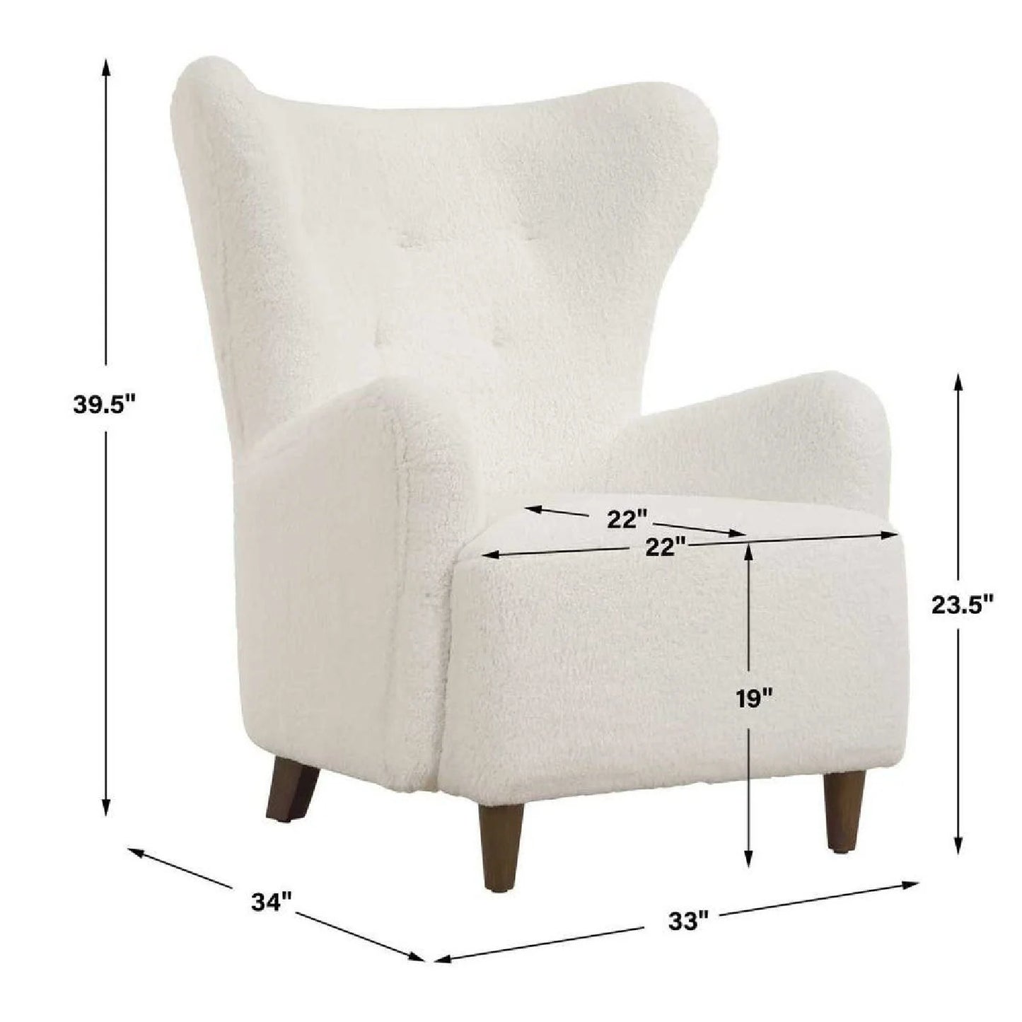 Luxury White Sheepskin Wingback Lounge Chair Modern Italian Style for Villa