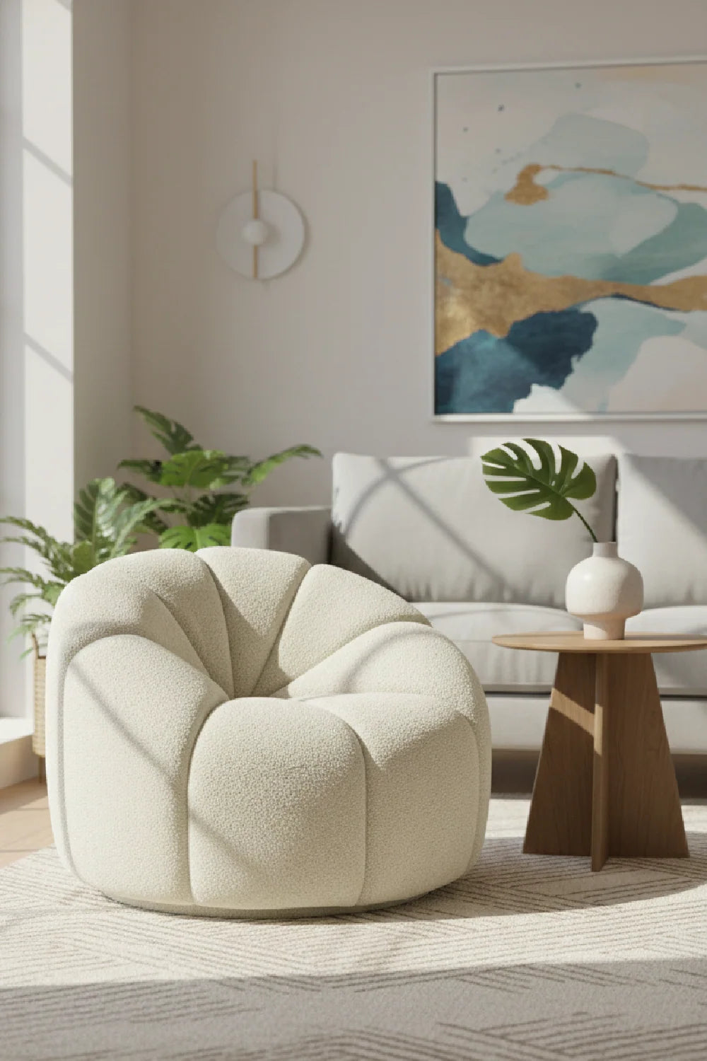 Luxury White Sherpa Tufted Swivel Lounge Chair Modern Italian Style for Villa
