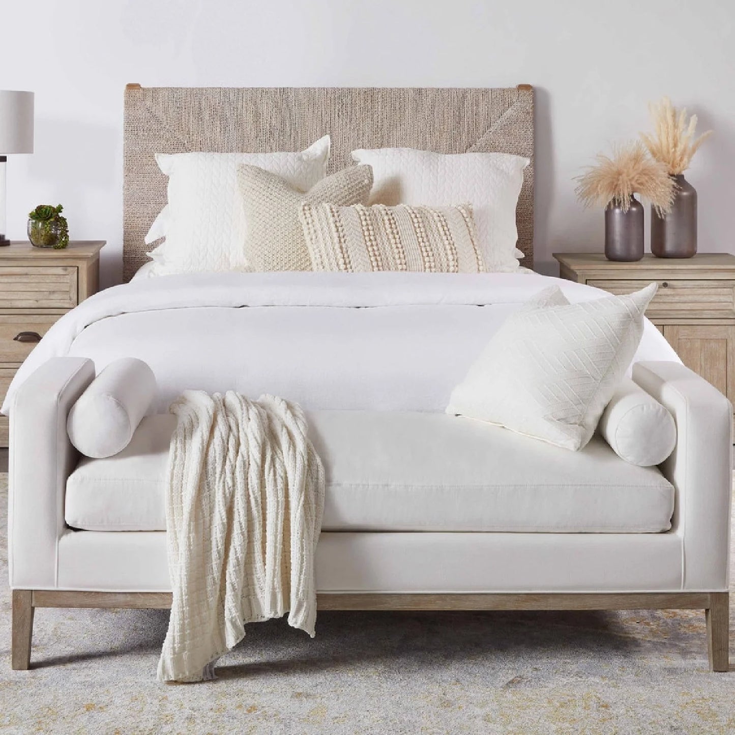 Luxury White Textured Fabric Bench European Style for Villa