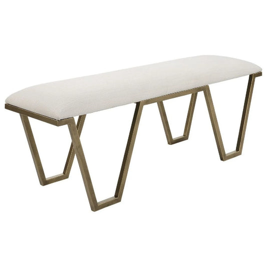 Luxury White Textured Fabric Bench European Style for Villa