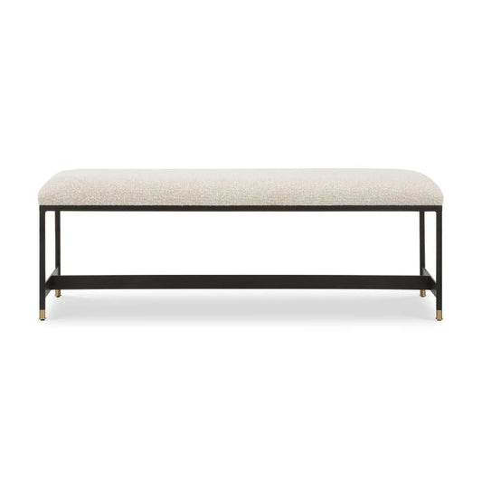 Luxury White Textured Fabric Bench European Style for Villa