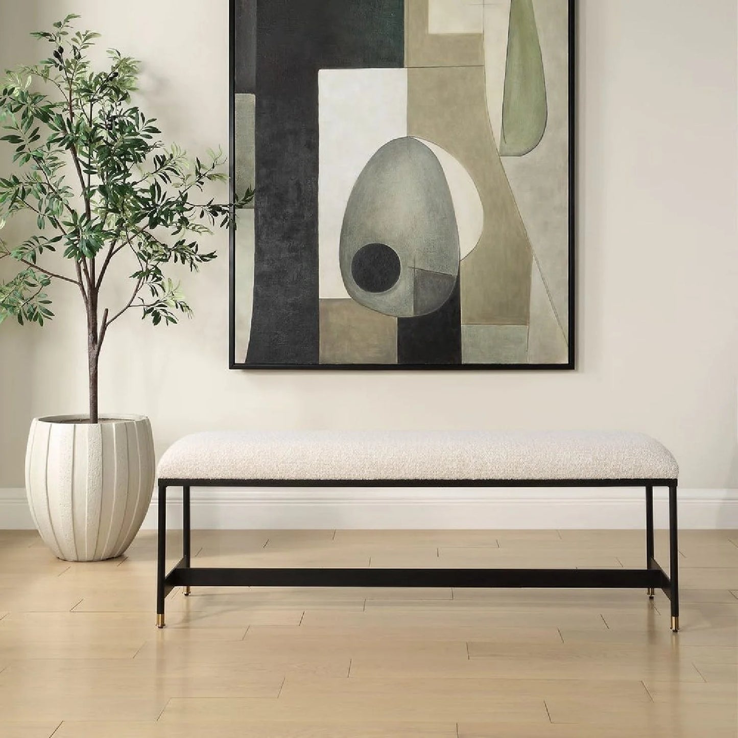 Luxury White Textured Fabric Bench European Style for Villa