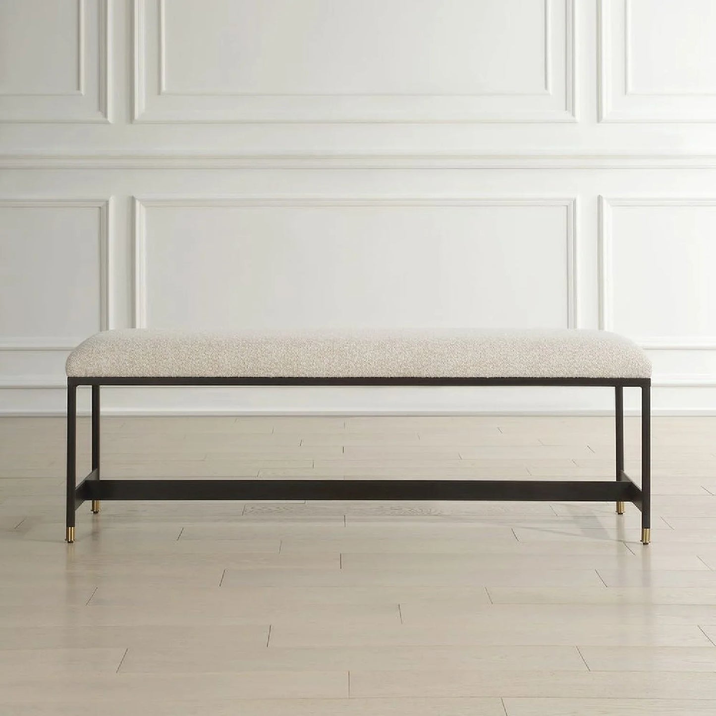 Luxury White Textured Fabric Bench European Style for Villa