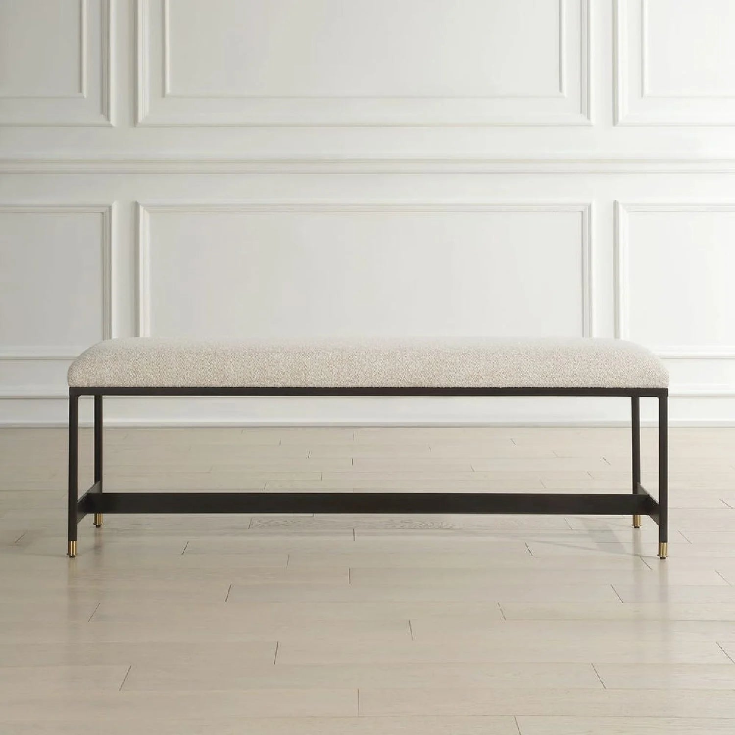 Luxury White Textured Fabric Bench European Style for Villa