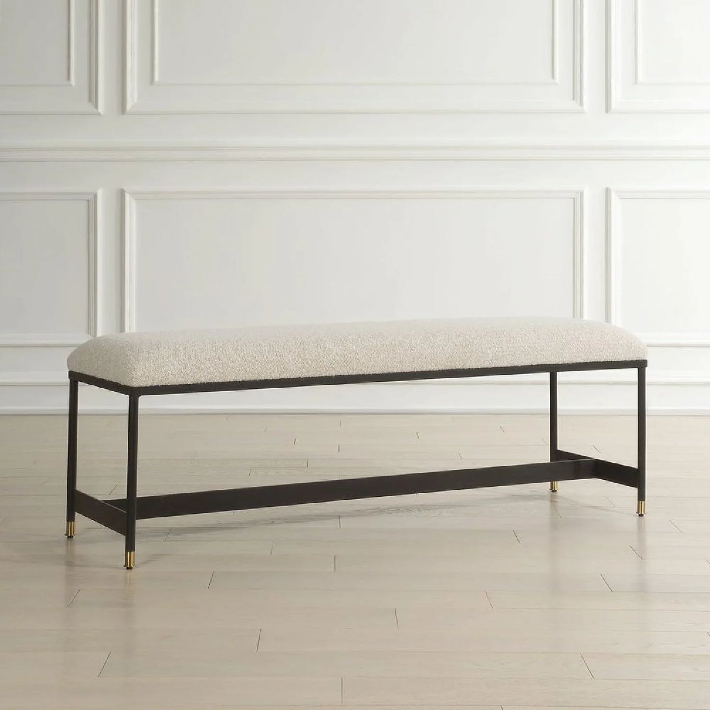 Luxury White Textured Fabric Bench European Style for Villa
