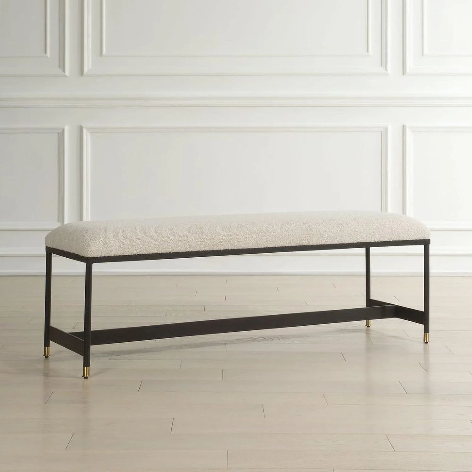 Luxury White Textured Fabric Bench European Style for Villa