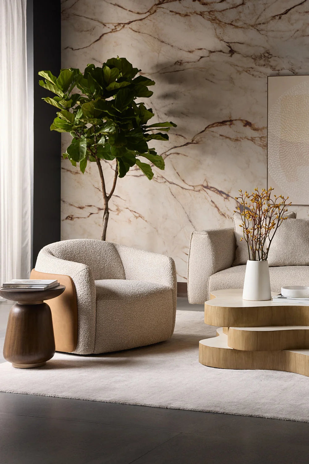 Luxury White Textured Swivel Lounge Chair Modern Italian Style for Villa