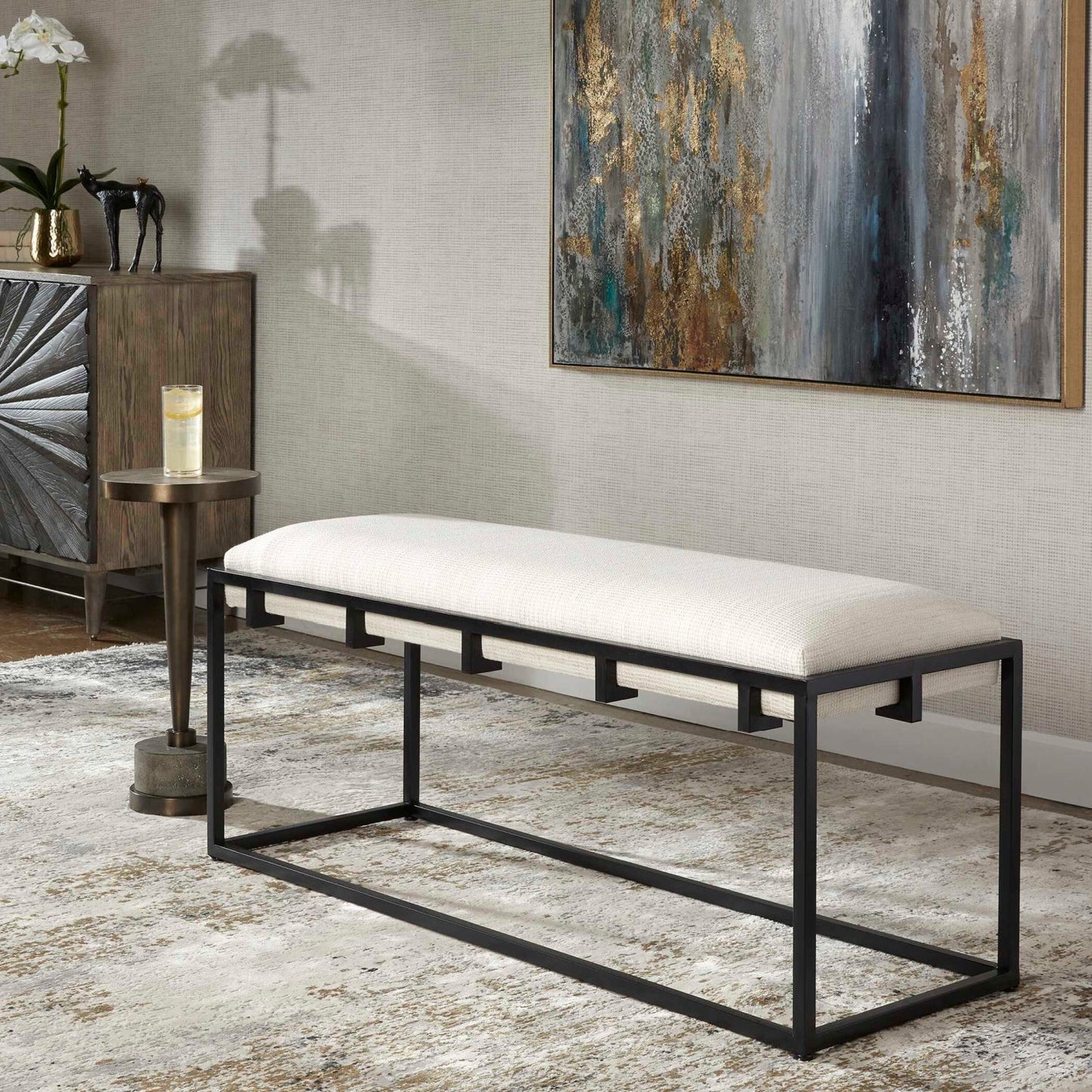Luxury White Waffle Bench European Style for Villa