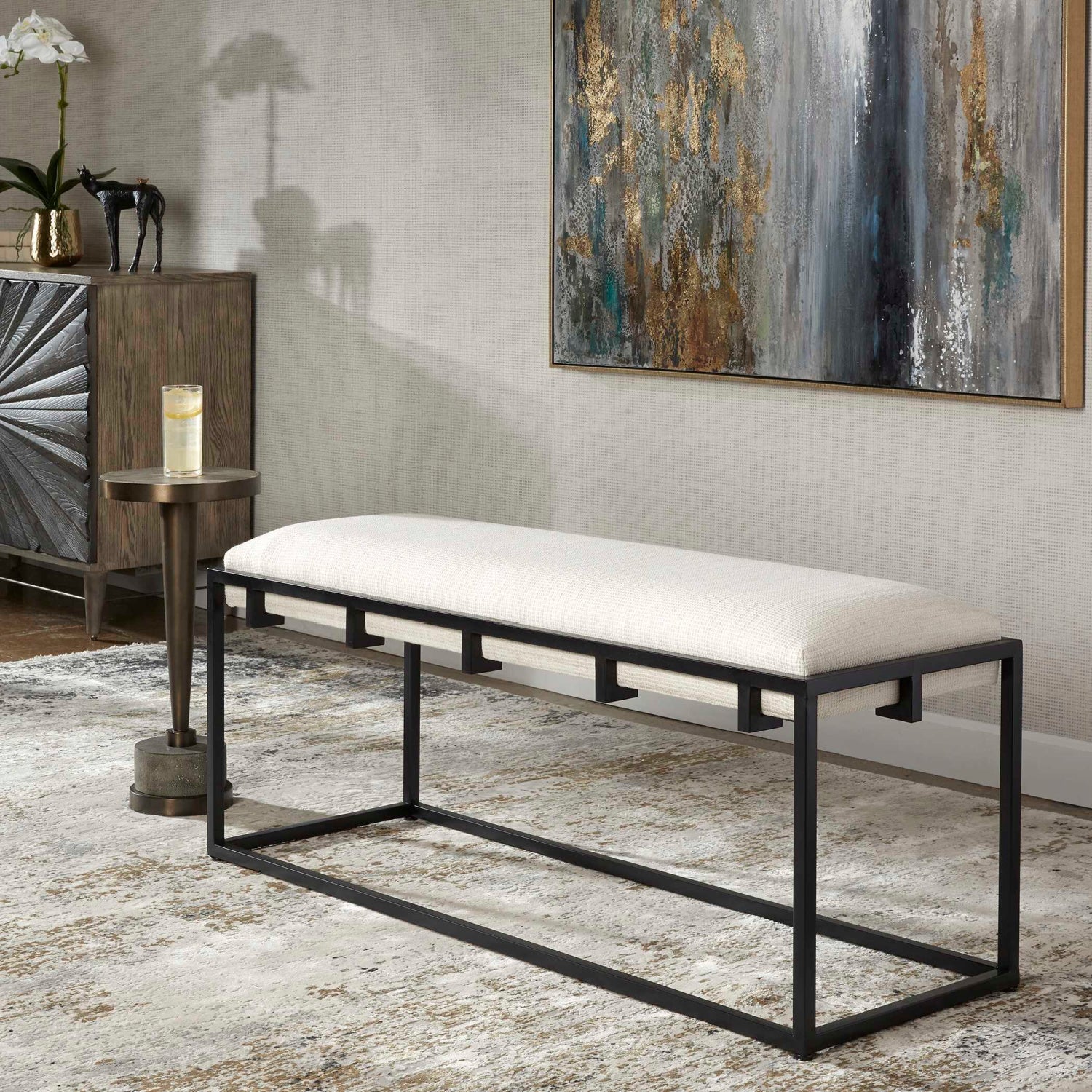 Luxury White Waffle Bench European Style for Villa