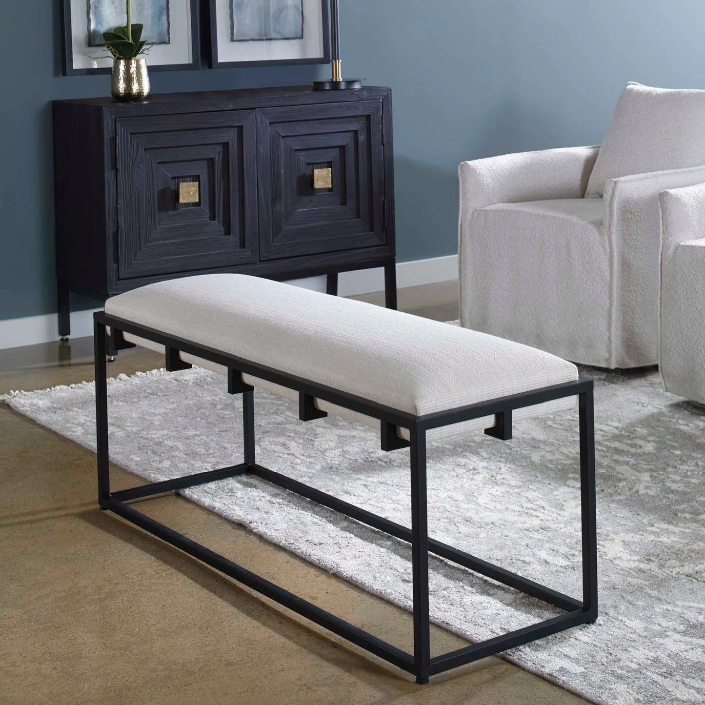 Luxury White Waffle Bench European Style for Villa