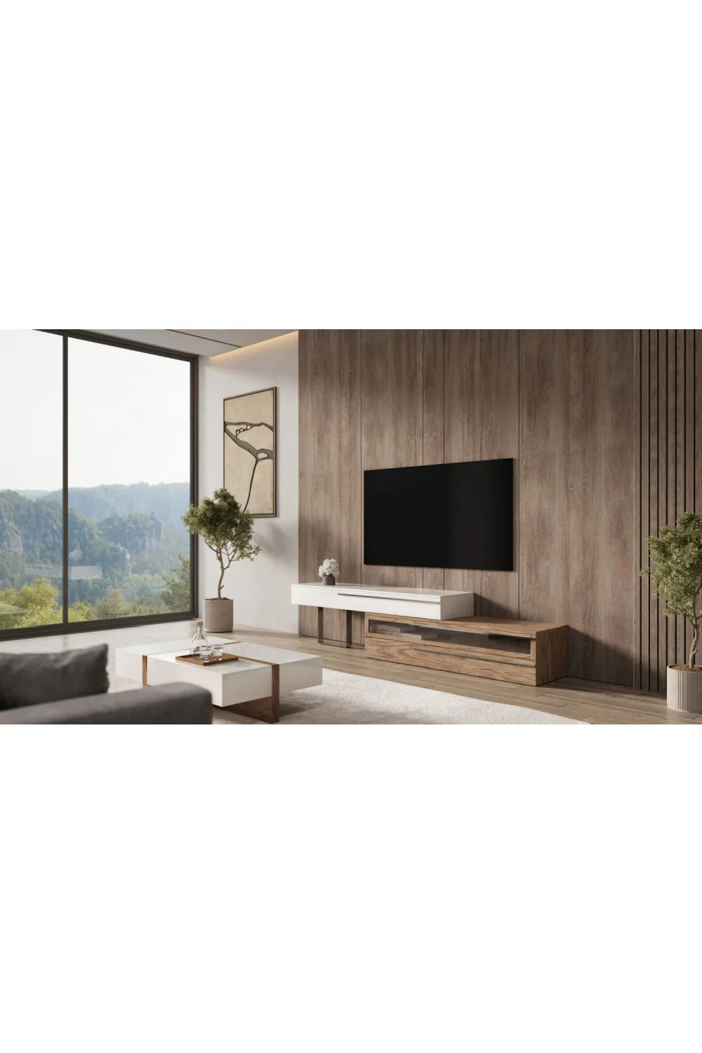 Luxury White Walnut TV Stand Modern Italian Style for Villa
