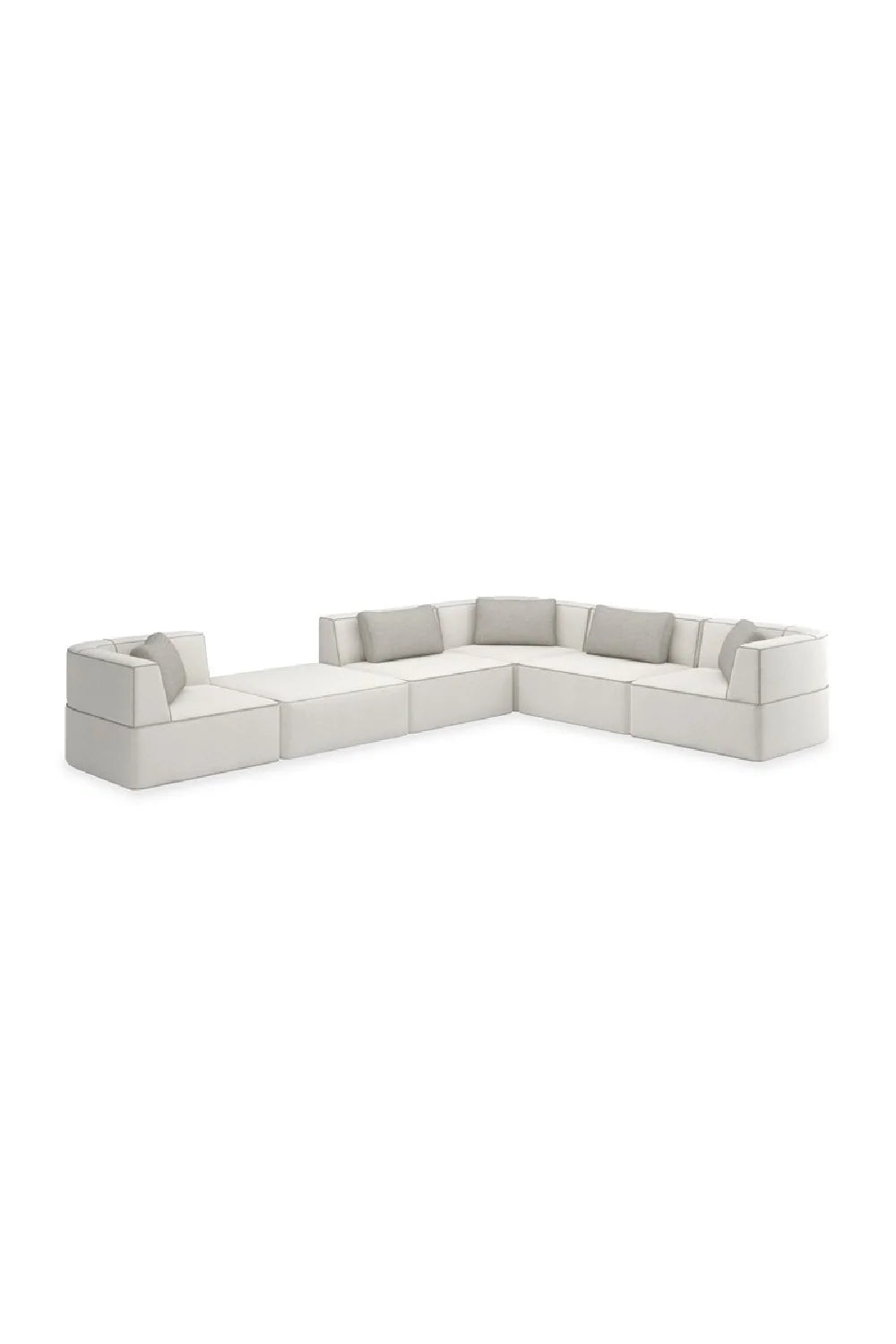 Luxury White Welted Sectional Sofa Modern Italian Style for Villa
